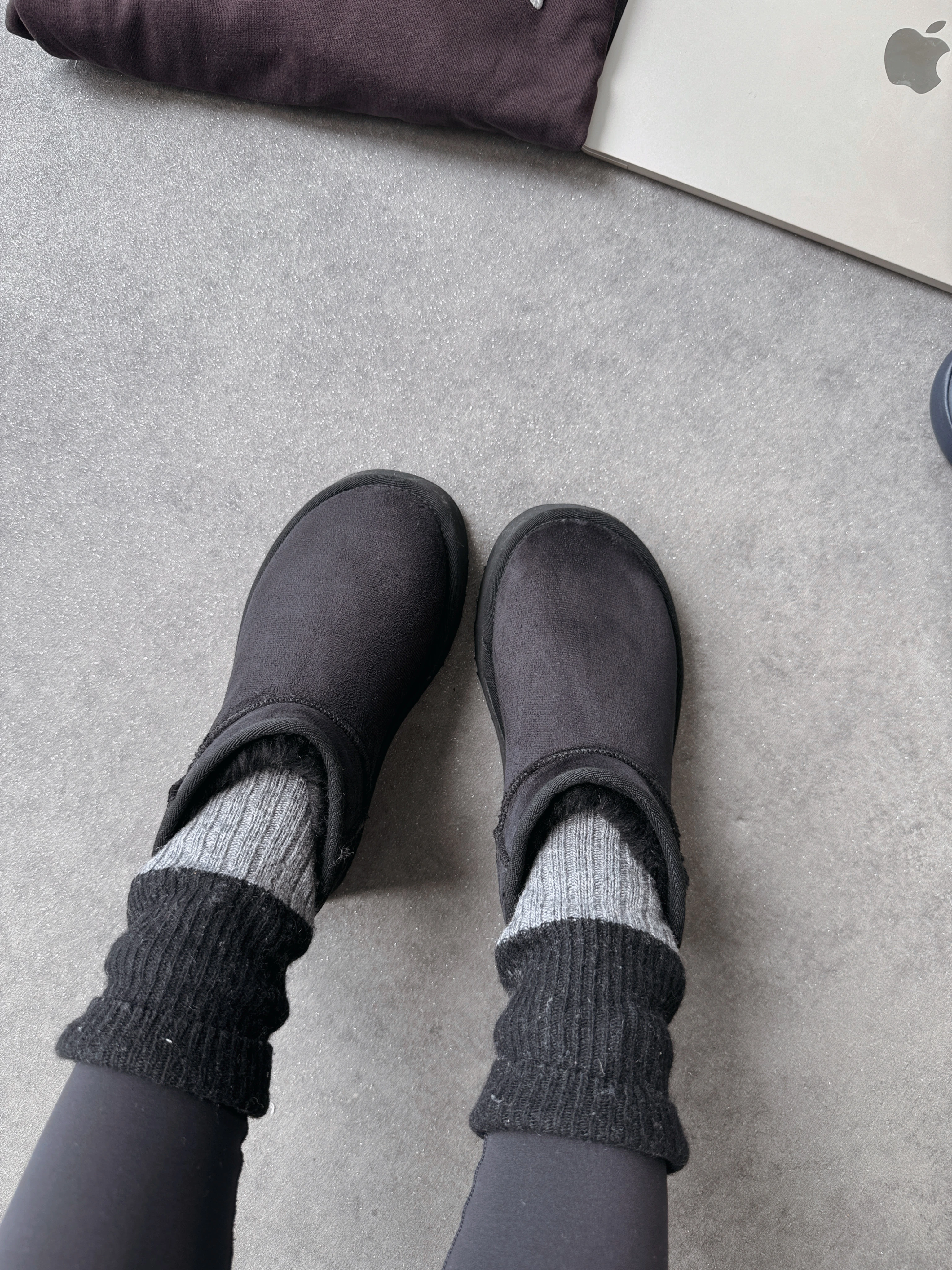 Mini İçi Tüylü Kalın Taban - Siyah