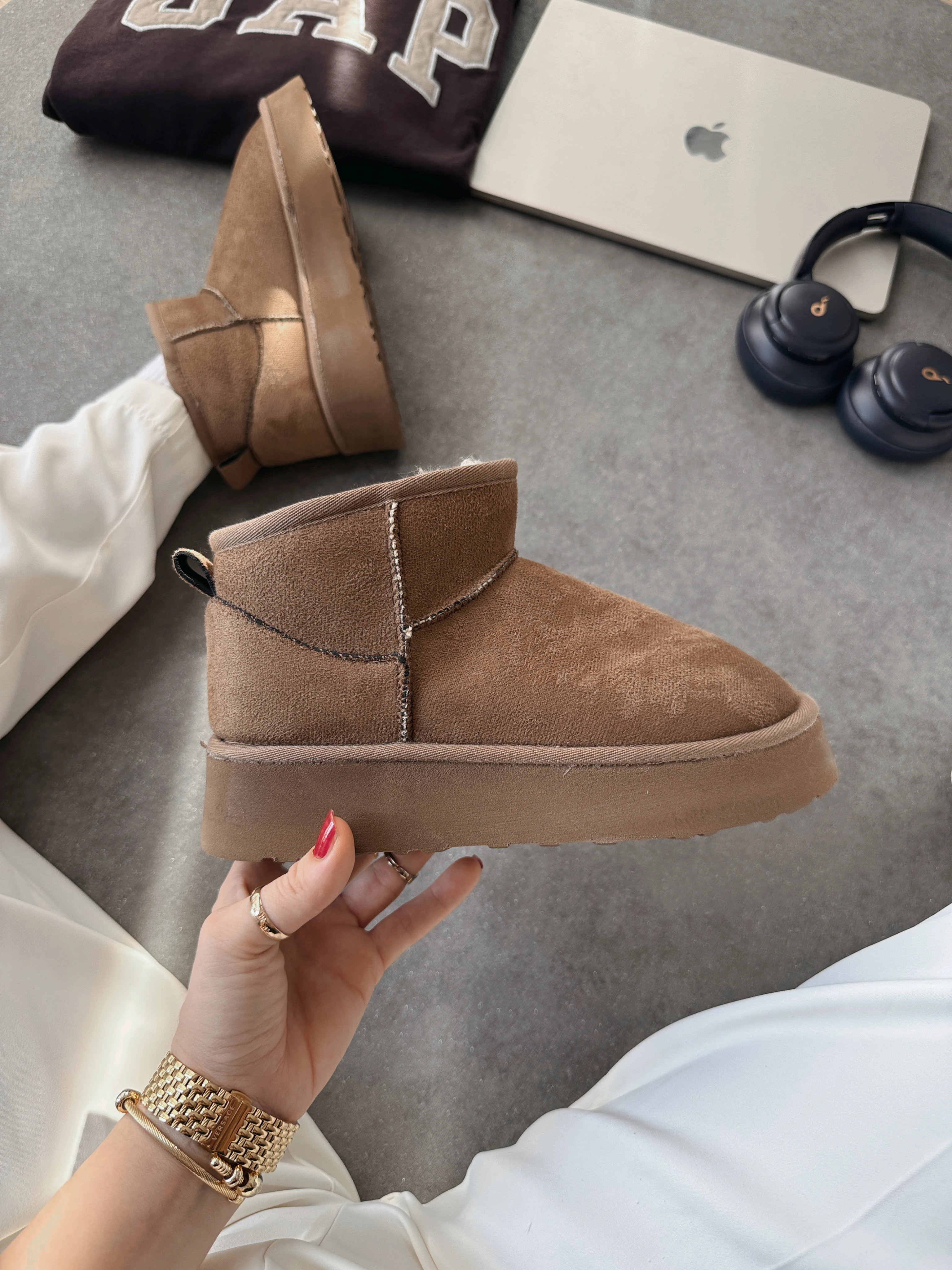 Mini İçi Tüylü Kalın Taban - Vizon