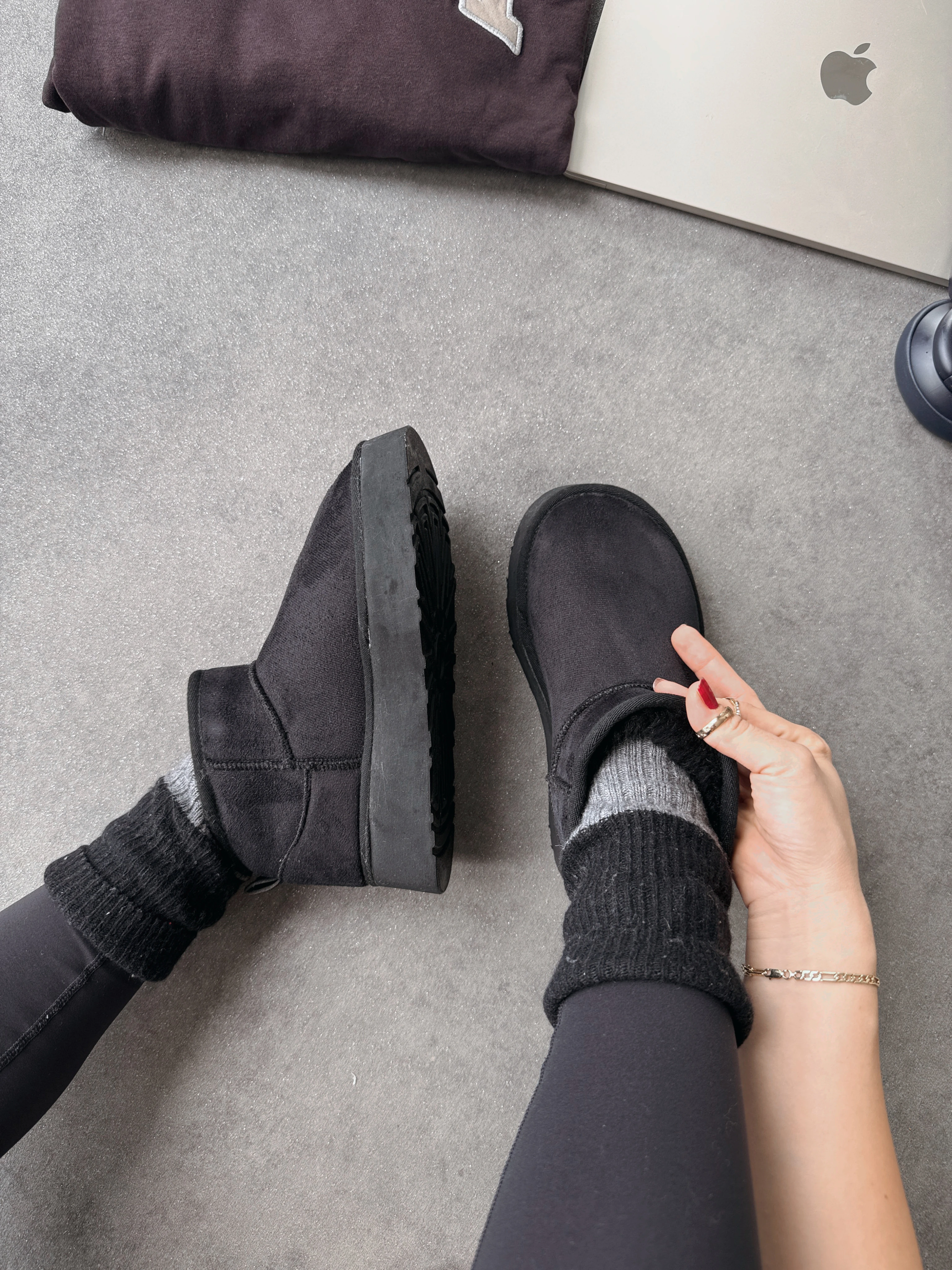 Mini İçi Tüylü Kalın Taban - Siyah