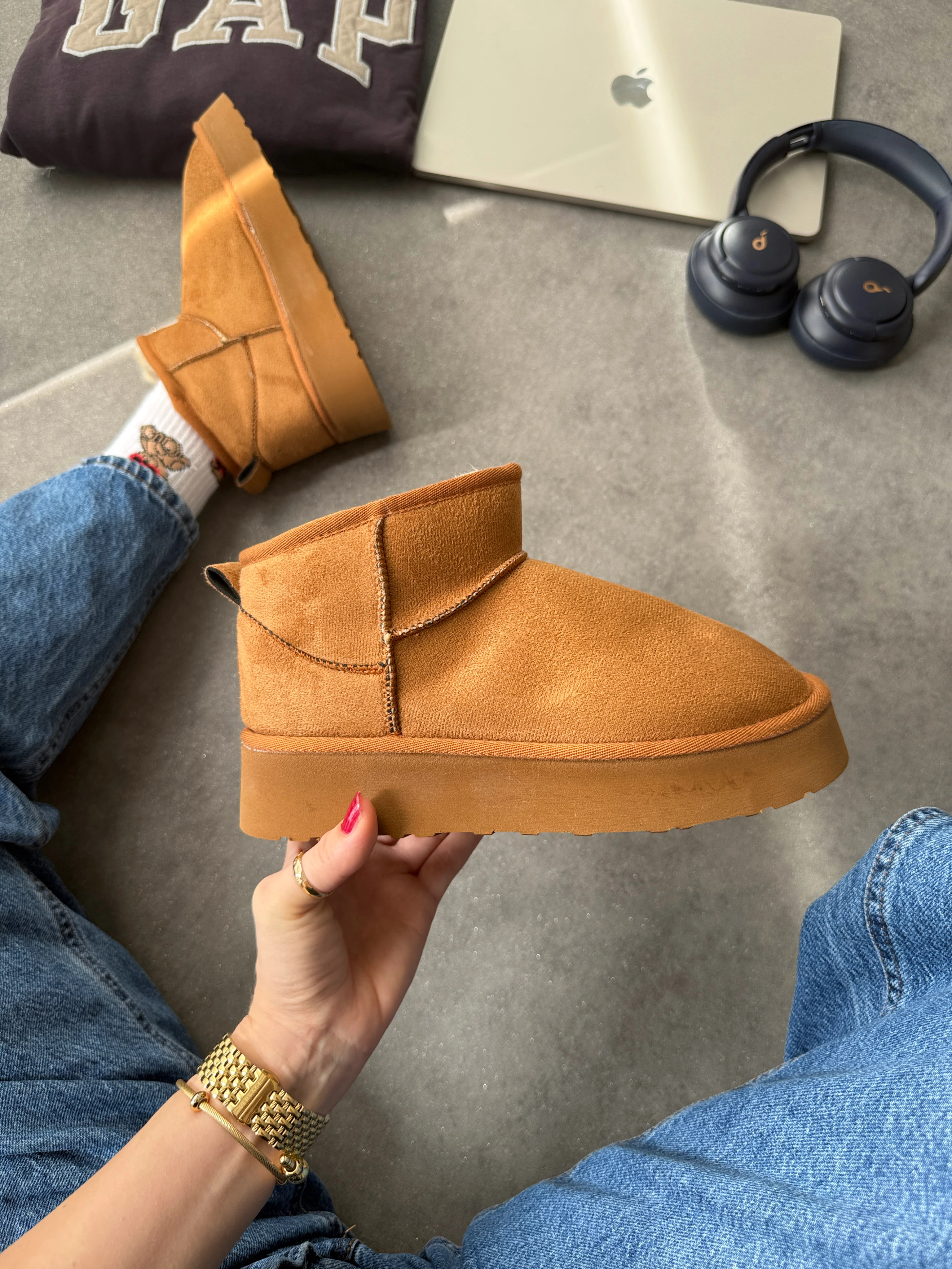 Mini İçi Tüylü Kalın Taban - Taba