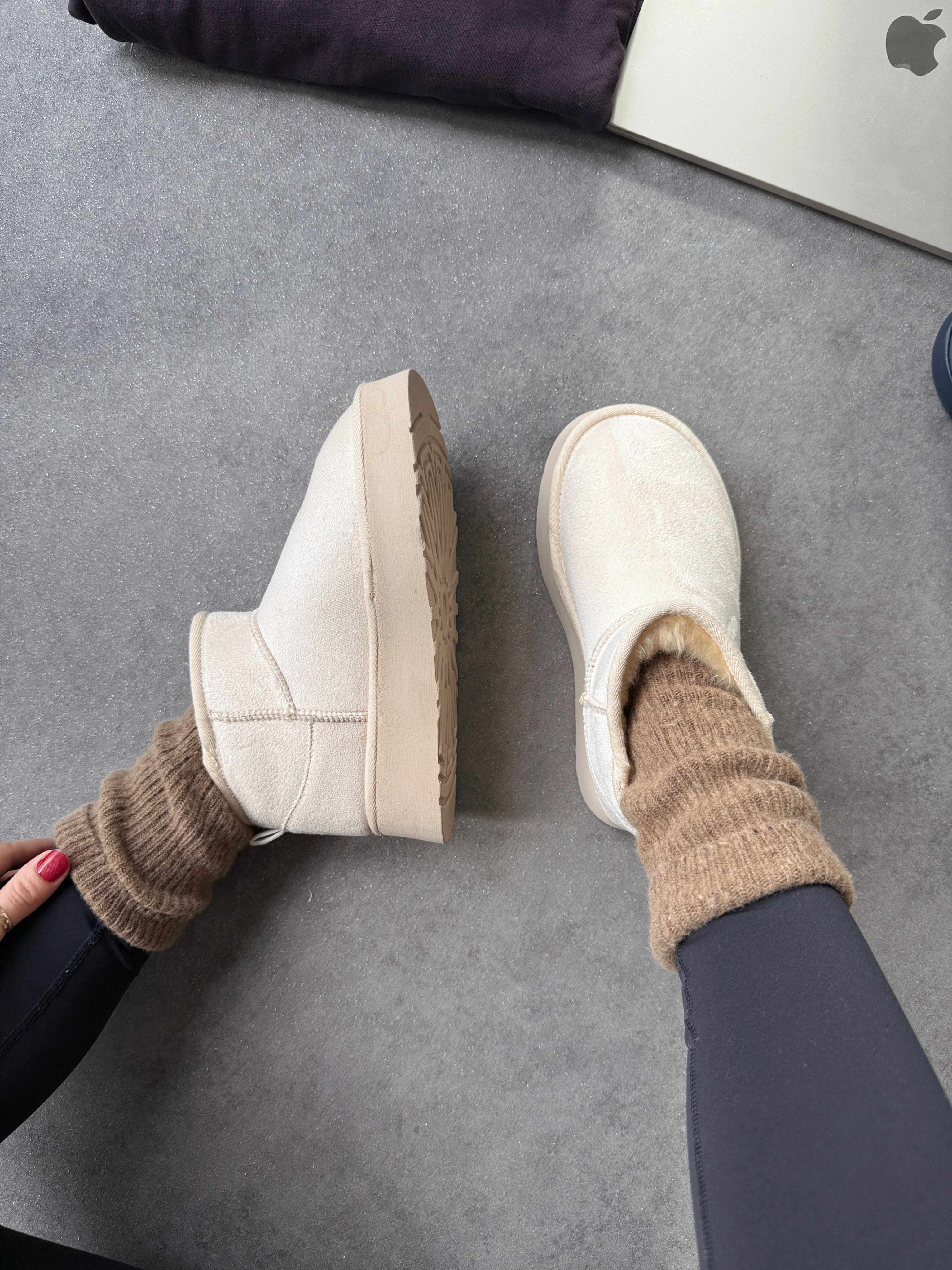 Mini İçi Tüylü Kalın Taban - Bej