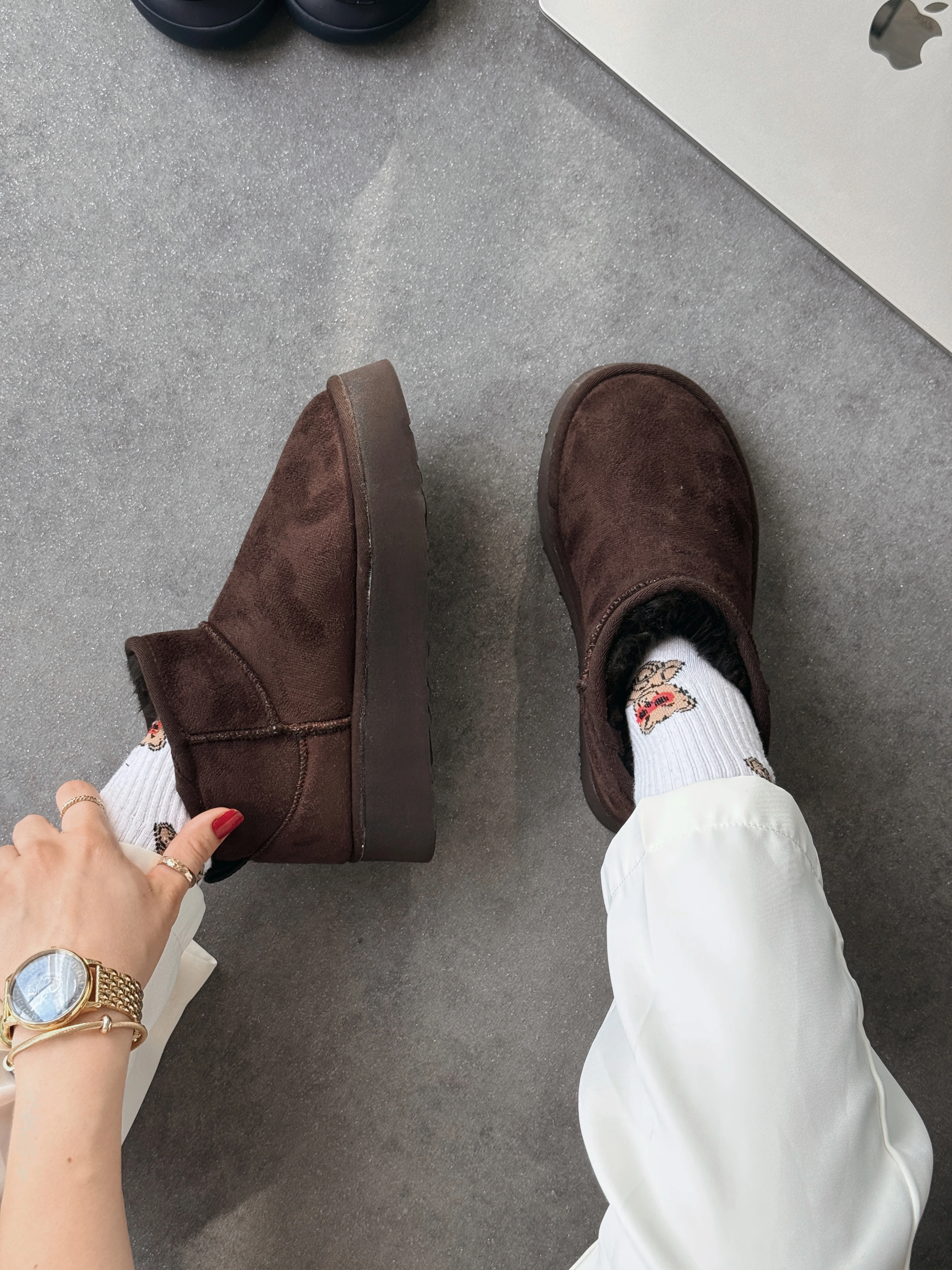 Mini İçi Tüylü Kalın Taban - Kahve