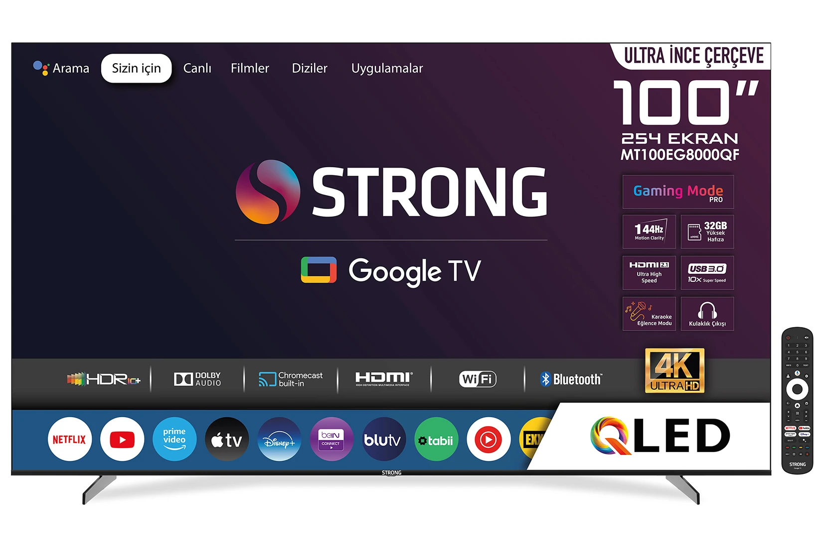 STRONG MT100EG8000QF 100’’ 254cm Ekran FRAMELESS QLED 4K Ultra HD Google TV