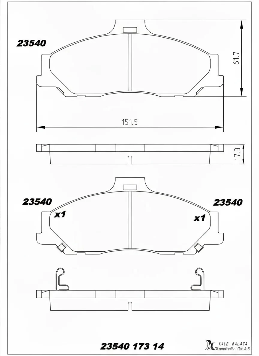 Ford Ranger 4x2 1998>2012 Ön Fren Balatası | KALEBALATA 23540 173 14 - TAM T2K021 RNG