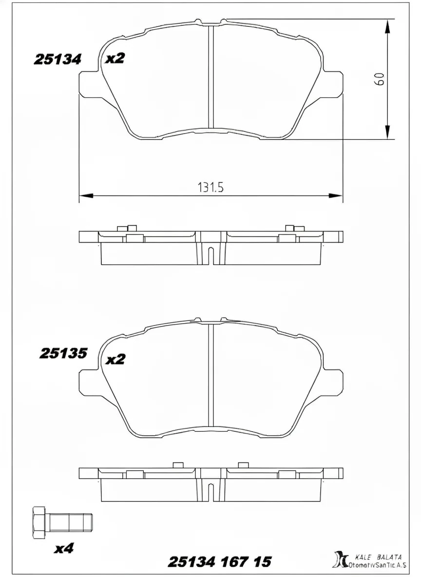 Ford Fiesta 1.5 2017> Courier 2014> B-Max 2012> Ön Fren Balatası | KALEBALATA 25134 167 05 - AY11 2K021 CA