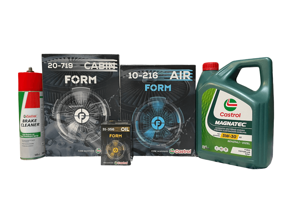 Ford Courier Filtre Bakım Seti 2017> Dizel | Balata Spreyi ve Karter Tapası Hediye | 5W-30 Magnatec 4L | Castrol