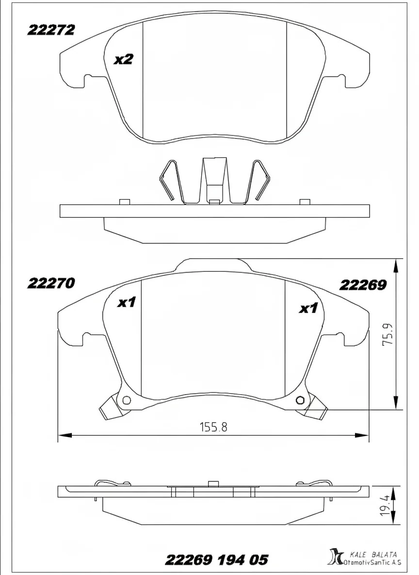 Ford Mondeo 2014> Ön Fren Balatası | KALEBALATA 22269 194 05 - DG9C 2K021 EE