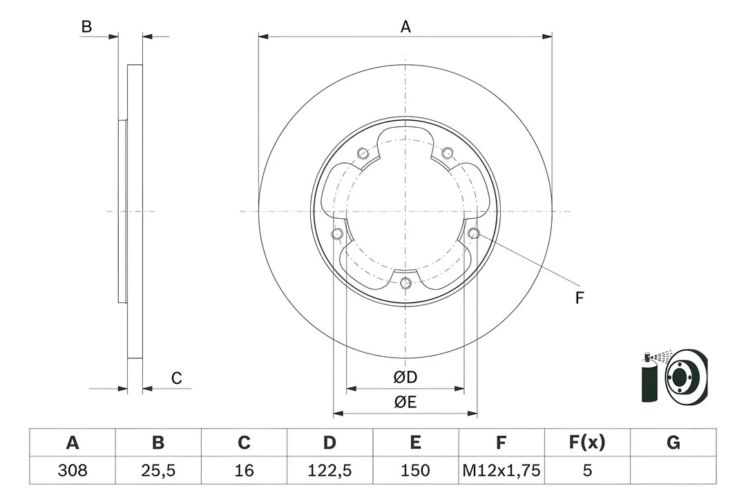 Ford Transit V363 2015> Fren Disk Arka (Tek Teker) | BOSCH 0986479F44 - KK31 2A315 AA