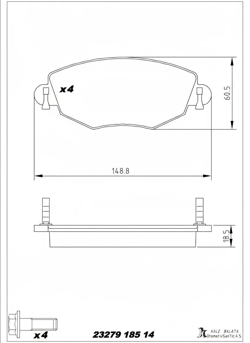 Ford Mondeo 2001>2004 Ön Fren Balatası | KALE BALATA 23279 185 14 - ME1S7J 2K021 AD
