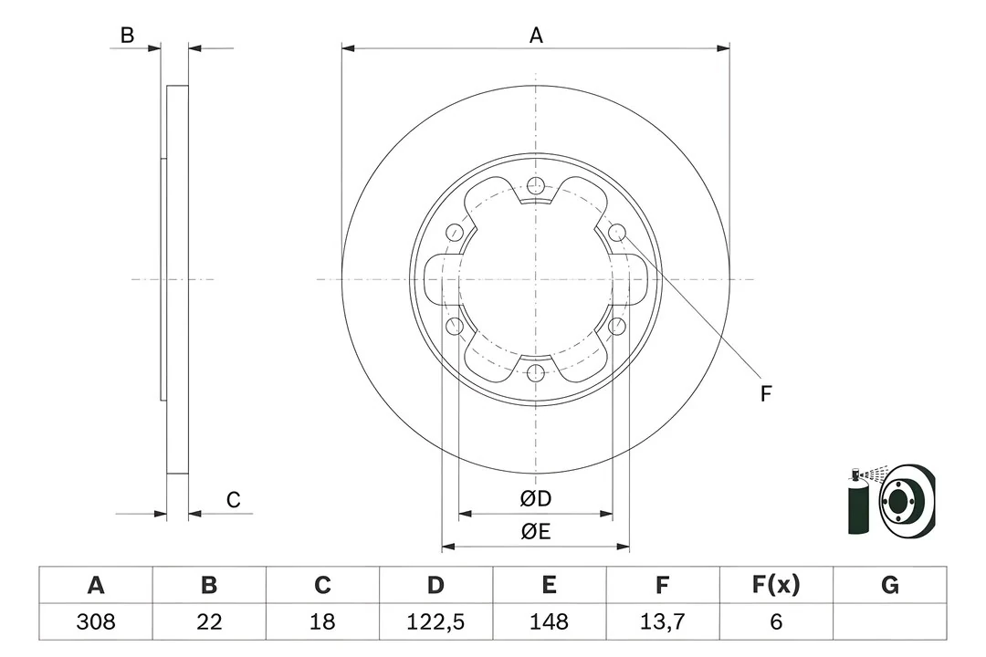 Ford Transit V363 2012> Fren Disk Arka Düz (Çift Teker) (308MM) | BOSCH 0986479D43 - BK31 2A315 BD