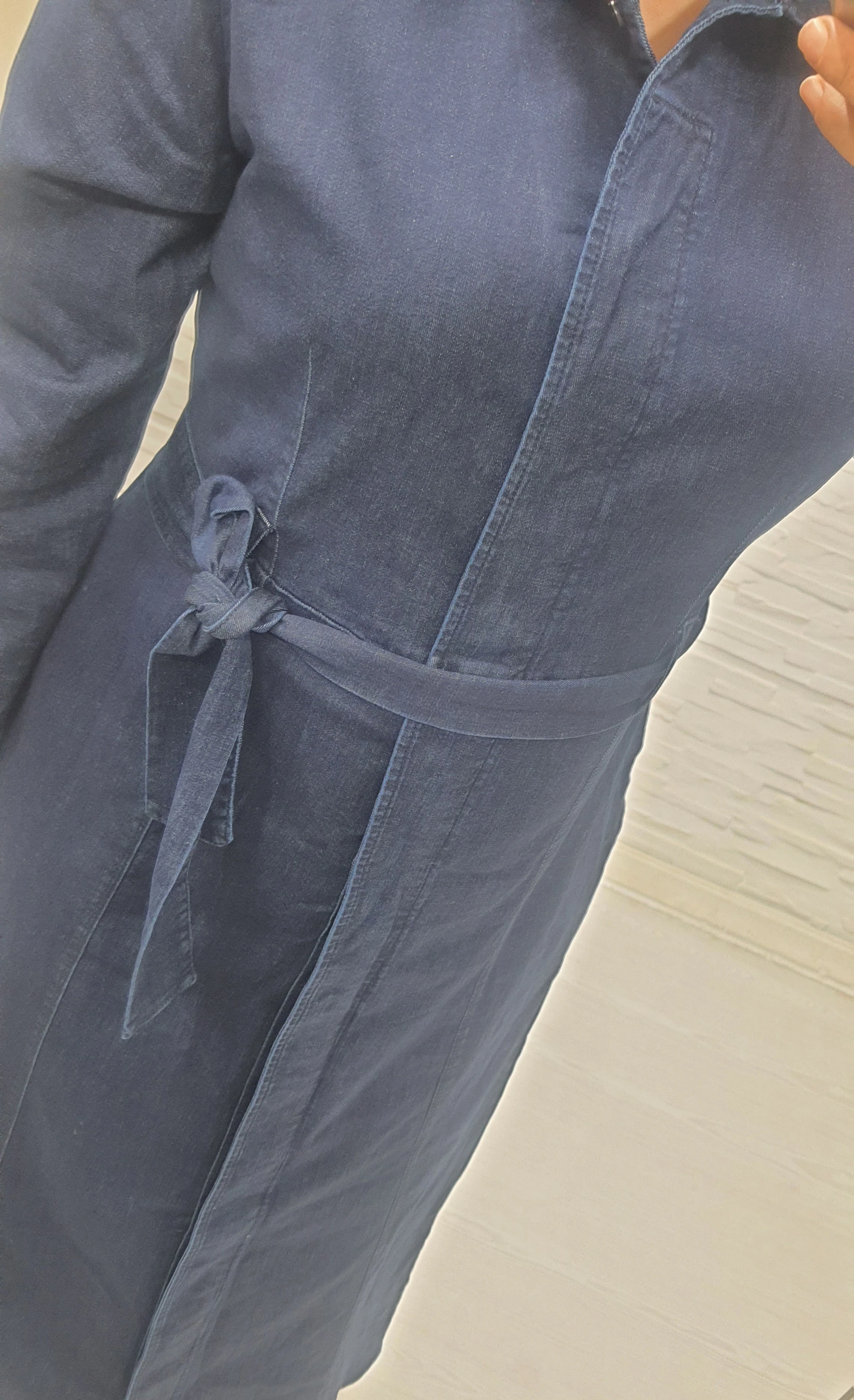 Boydan Gizli Düğmeli Kot Elbise Lacivert 