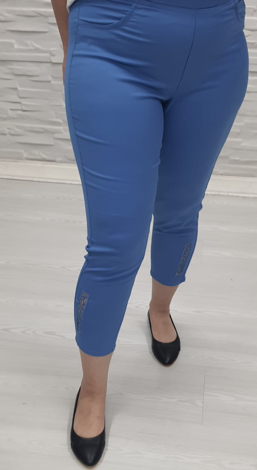 Paçası Dantel Pantalon-Mavi