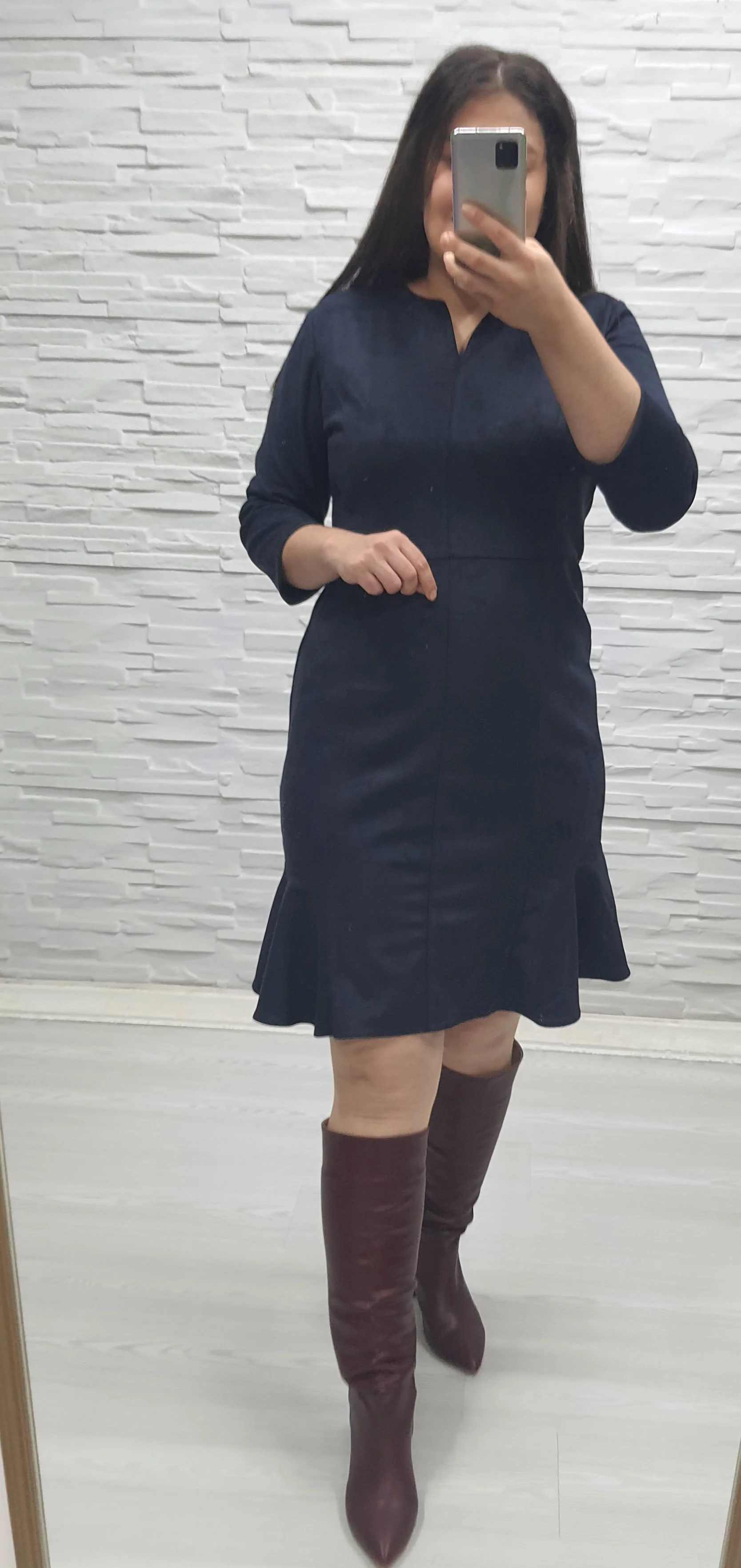 Süet Elbise -Lacivert