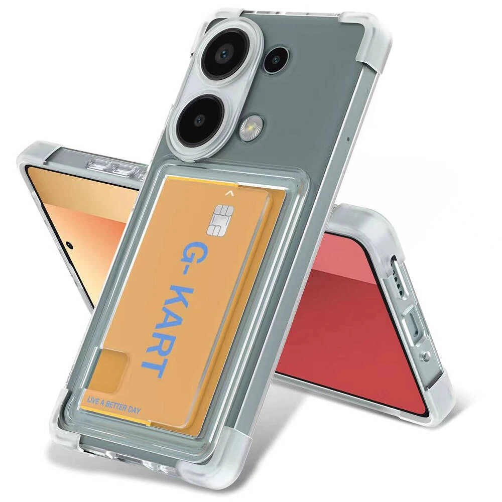 Xiaomi Redmi Note 13 Pro 5G Kılıf Airbag Tasarımlı Şeffaf Kartlıklı Ecruz G-Kart Kapak