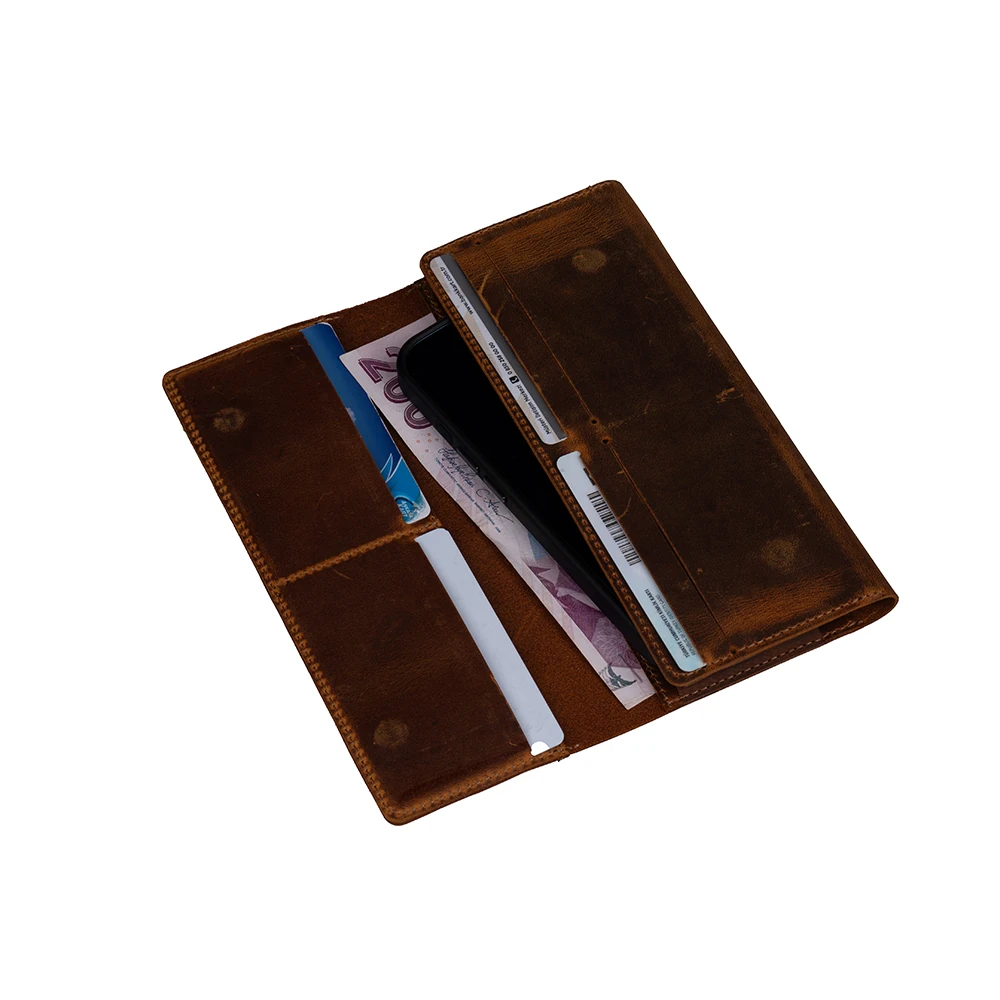 Ecruz Hakiki Nubuk Deri Universal 10 Kart Hazneli Mıknatıslı Telefon Bölmeli Cüzdan