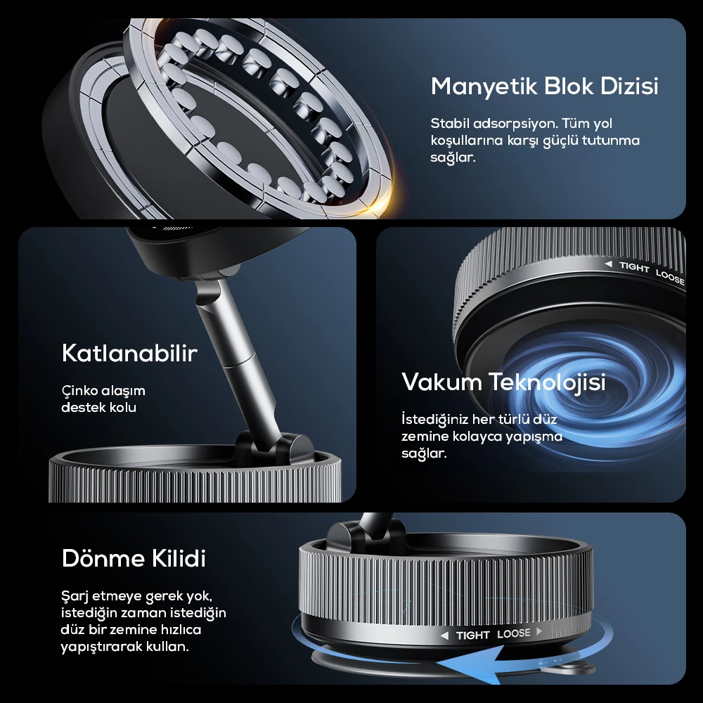 Ecruz K10A Vakum Özellikli Magnetik Telefon Tutucu