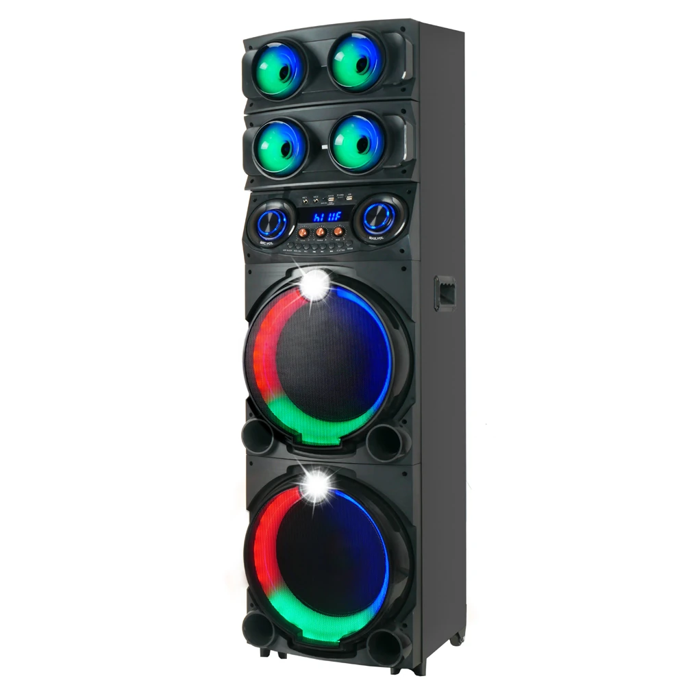 Ecruz GD-2126 Dijital LED Göstergeli FM Radyolu Mikrofonlu RGB TWS Çift 12 inç Stereo Bass Kablosuz Karaoke Hoparlör