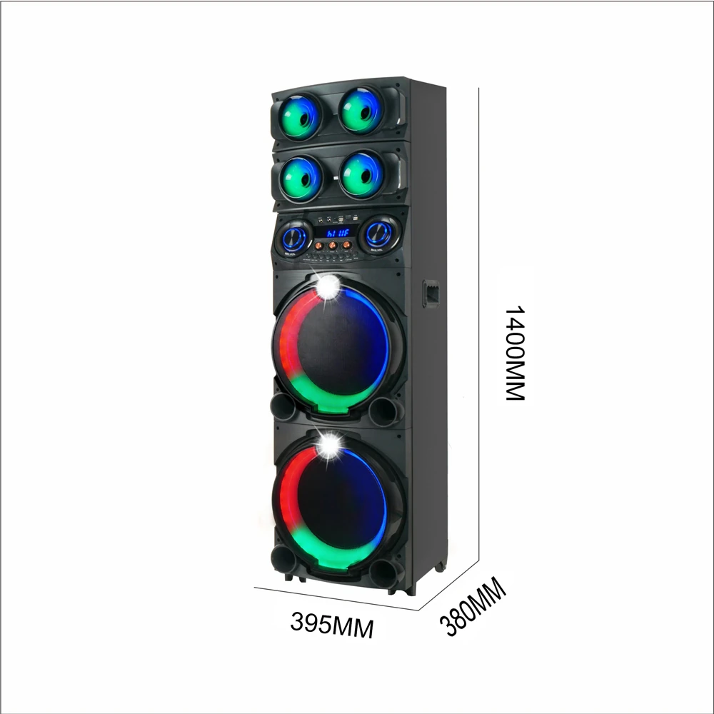 Ecruz GD-2126 Dijital LED Göstergeli FM Radyolu Mikrofonlu RGB TWS Çift 12 inç Stereo Bass Kablosuz Karaoke Hoparlör