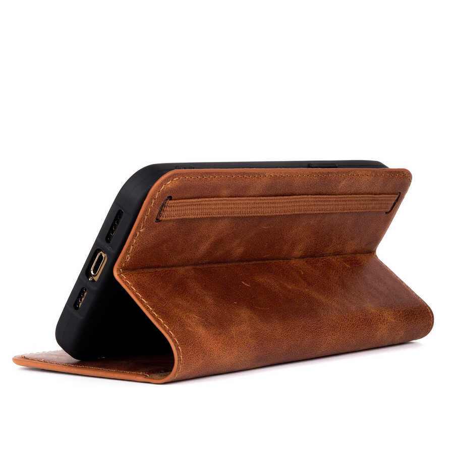 Apple iPhone SE 2022 Kılıf Ecruz Hakiki Deri Multi Cüzdan Kılıf