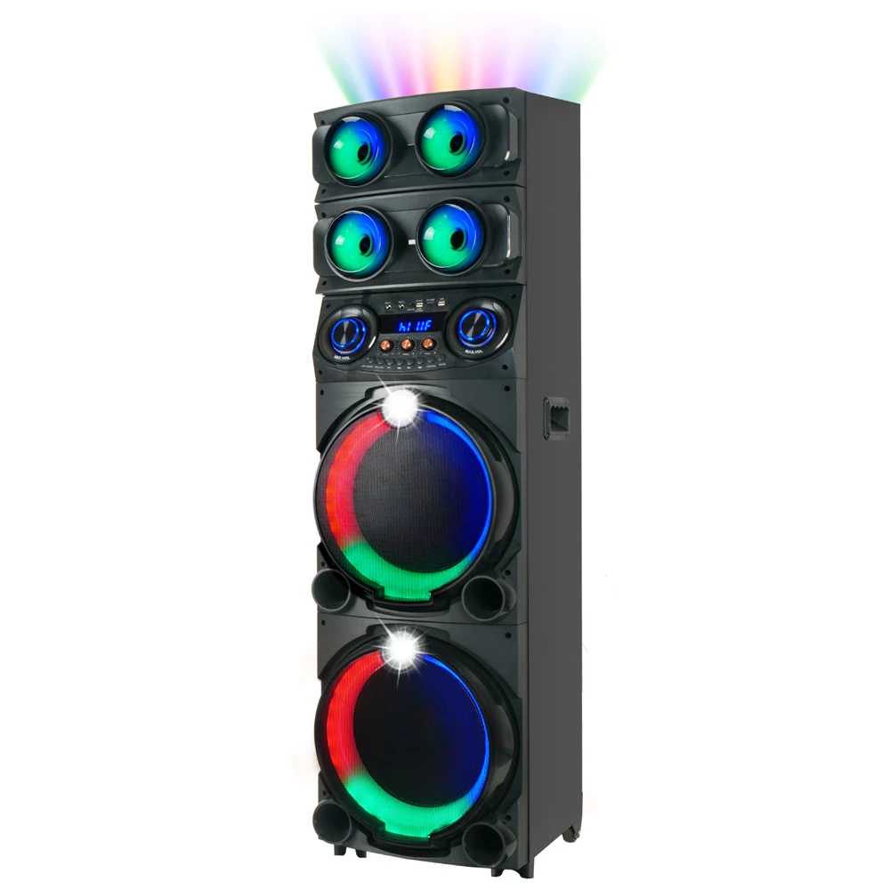 Ecruz GD-2126 Dijital LED Göstergeli FM Radyolu Mikrofonlu RGB TWS Çift 12 inç Stereo Bass Kablosuz Karaoke Hoparlör