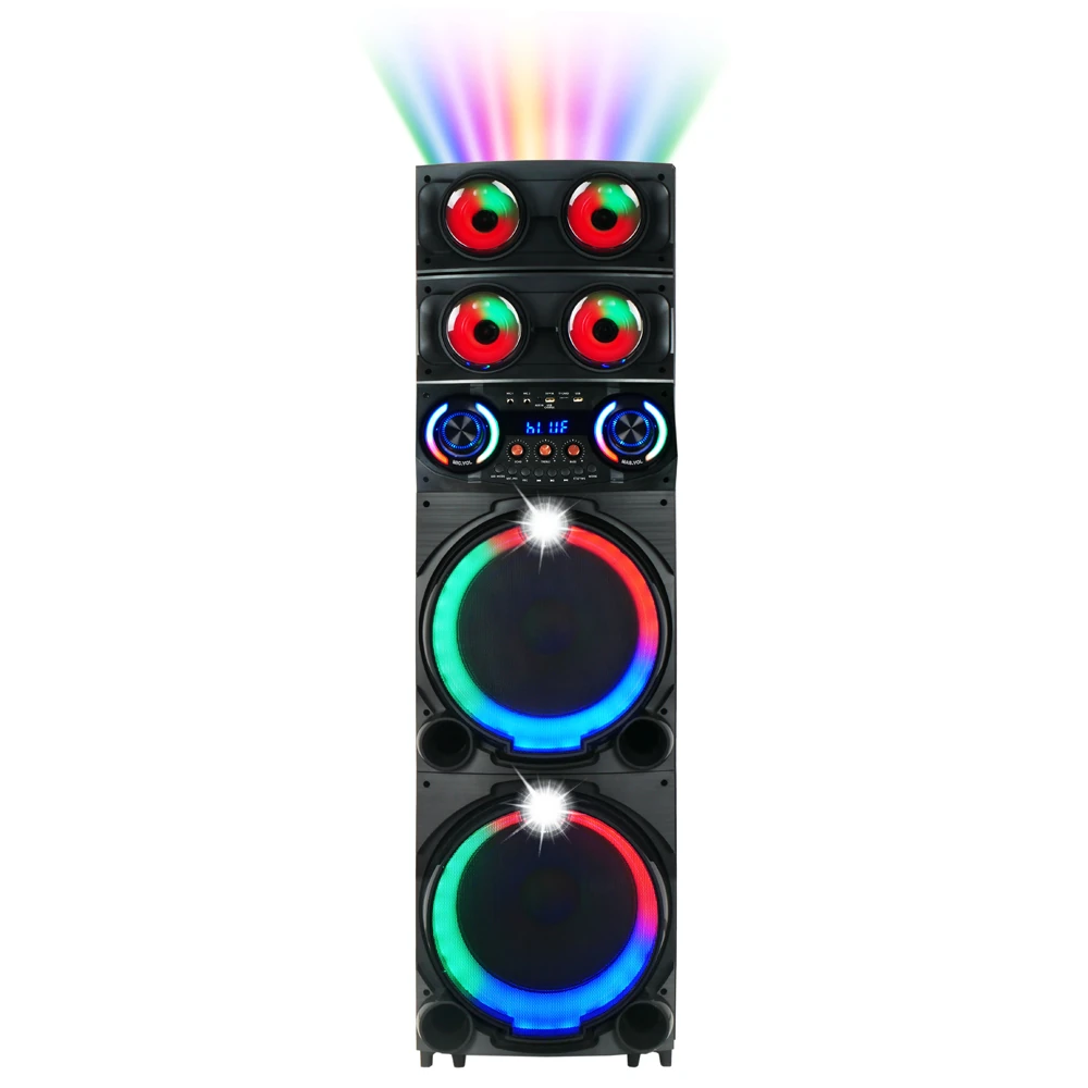 Ecruz GD-2126 Dijital LED Göstergeli FM Radyolu Mikrofonlu RGB TWS Çift 12 inç Stereo Bass Kablosuz Karaoke Hoparlör