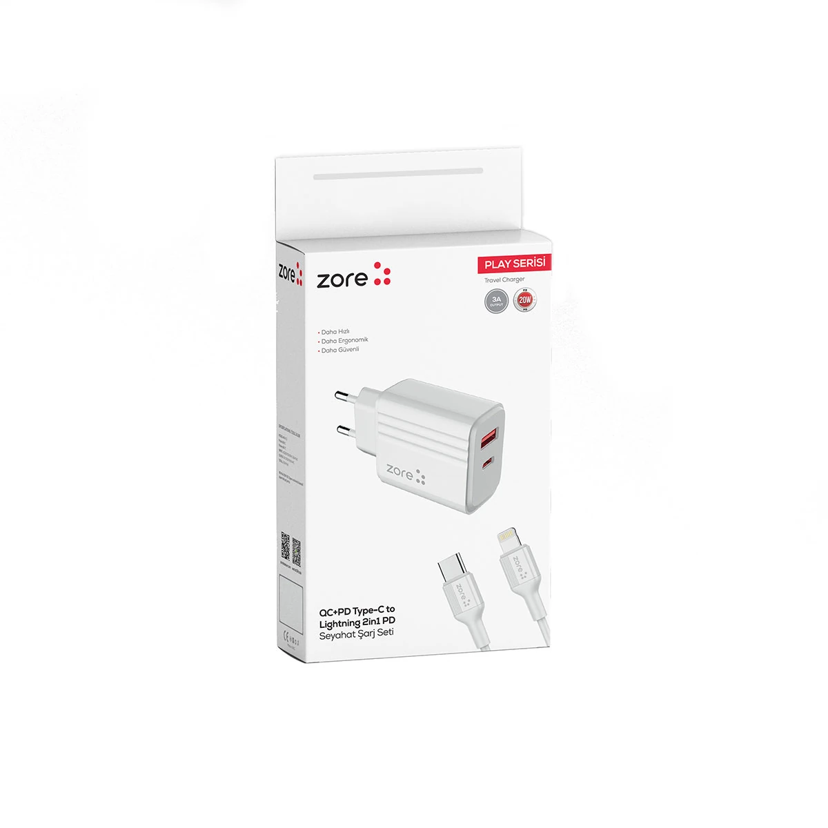 Ecruz Play Serisi PL08 Type-C to Lightning 2in1 PD Seyahat Şarj Aleti 20W