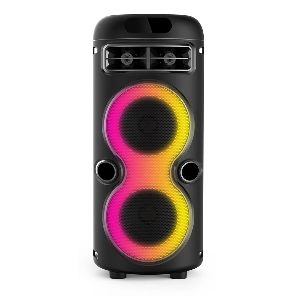 Ecruz GD-2402 Dijital LED Göstergeli FM Radyolu Mikrofonlu RGB TWS Çift 4 inç Stereo Bass Kablosuz Karaoke Hoparlör