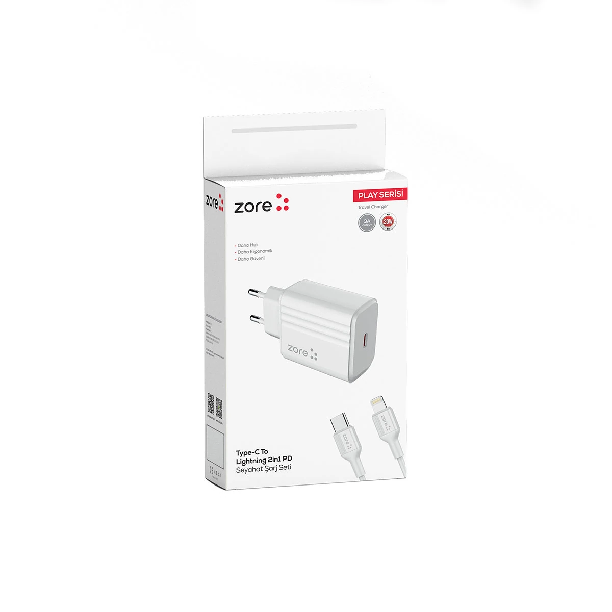 Ecruz Play Serisi PL2 Type-C to Lightning 2in1 PD Seyahat Şarj Aleti 20W