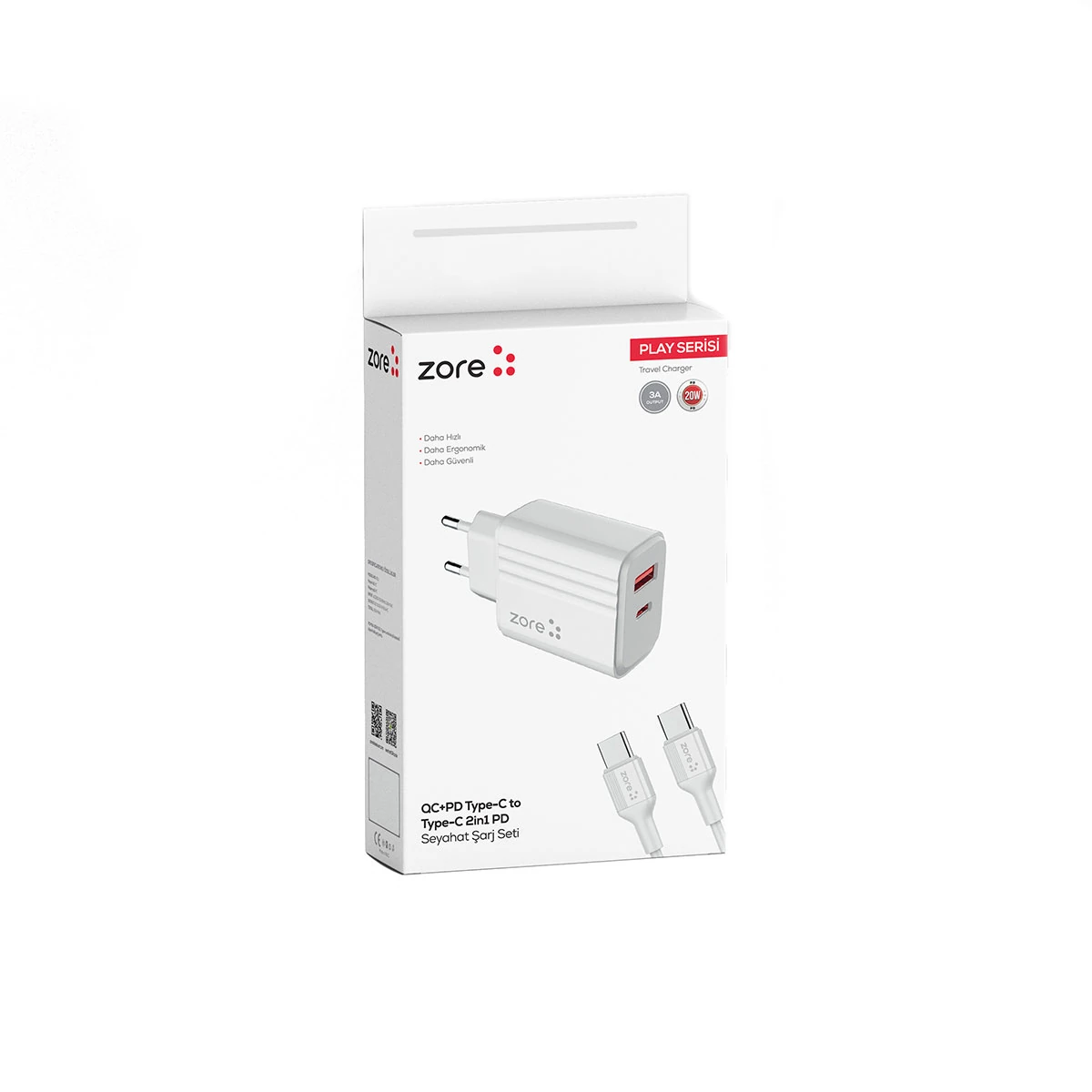 Ecruz Play Serisi PL07 Type-C to Type-C 2in1 PD Seyahat Şarj Aleti 20W