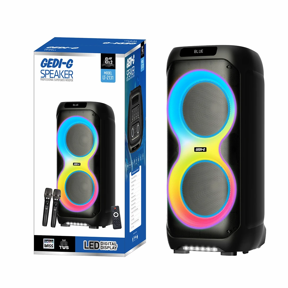 Ecruz LT-2131 Dijital LED Göstergeli Mikrofonlu RGB TWS Çift 8 inç Stereo Bass Kablosuz Karaoke Hoparlör