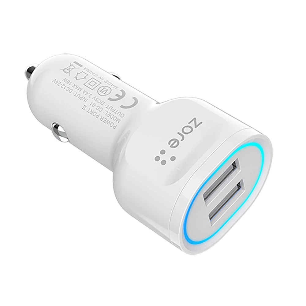 Ecruz CC-01 Hızlı Şarj Özellikli LED Işıklı Dual USB Araç Şarj Başlığı 18W
