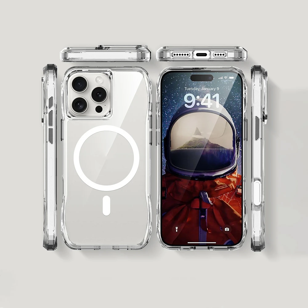 Apple iPhone 16 Pro Max Kılıf M-safe Şarj Özellikli Airbagli Şeffaf Ecruz İncek Kapak