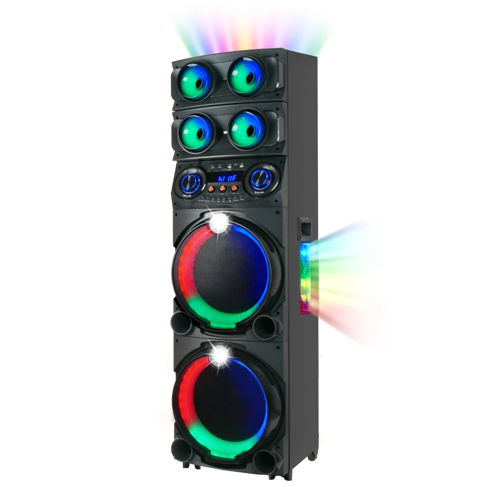 Ecruz GD-2126 Dijital LED Göstergeli FM Radyolu Mikrofonlu RGB TWS Çift 12 inç Stereo Bass Kablosuz Karaoke Hoparlör