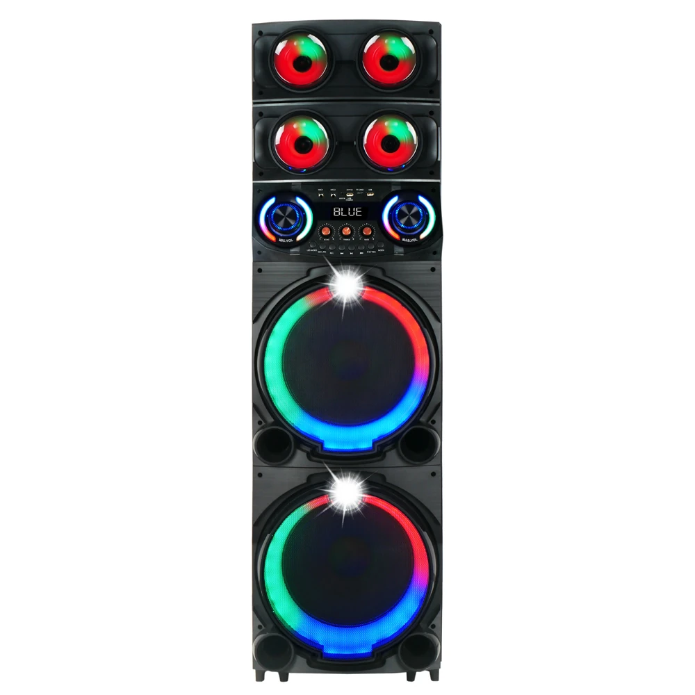 Ecruz GD-2126 Dijital LED Göstergeli FM Radyolu Mikrofonlu RGB TWS Çift 12 inç Stereo Bass Kablosuz Karaoke Hoparlör