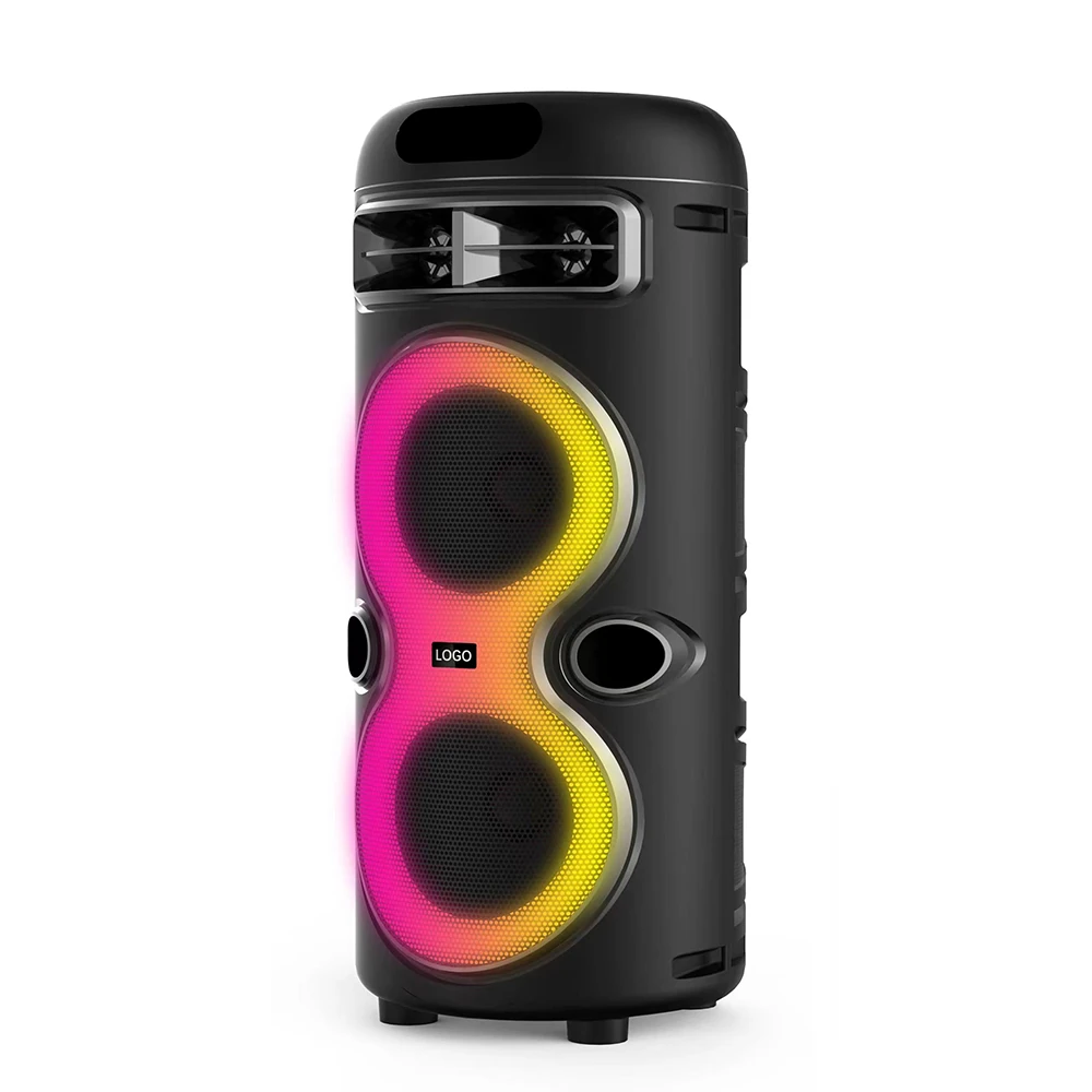 Ecruz GD-2402 Dijital LED Göstergeli FM Radyolu Mikrofonlu RGB TWS Çift 4 inç Stereo Bass Kablosuz Karaoke Hoparlör