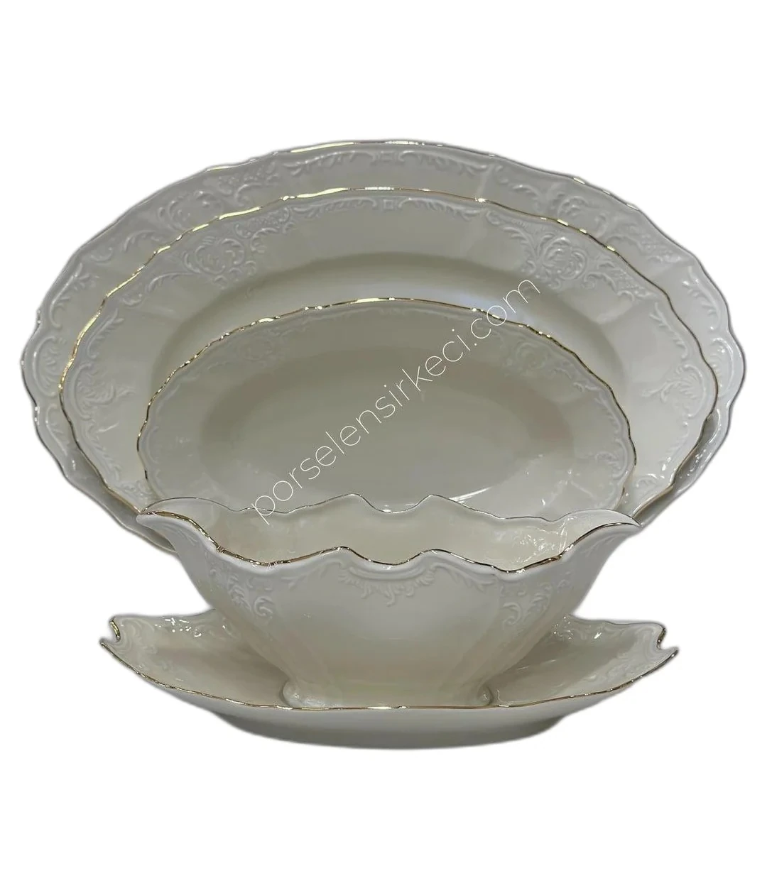 Bernadotte Bant Altın 58 Parça 12 Kişilik Porselen Yemek Takımı