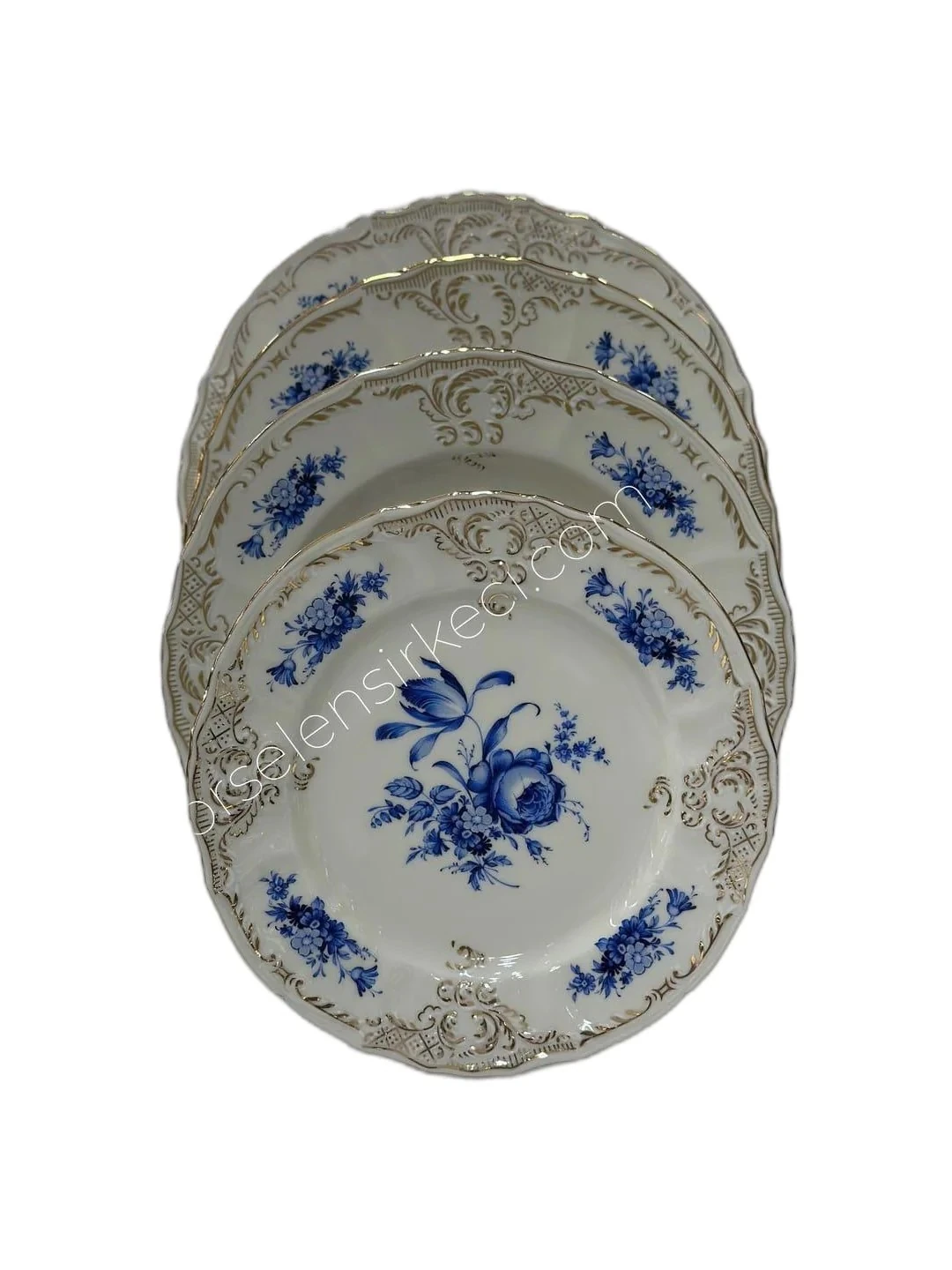 Bernadotte İngiliz Altın Mavi Çiçek 77 Parça 12 Kişilik Yemek Takımı