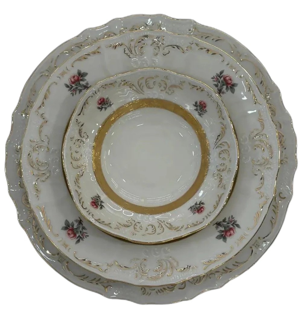 Bernadotte Rosenthal Kalın Bant Altın 77 Parça 12 Kişilik Yemek Takımı