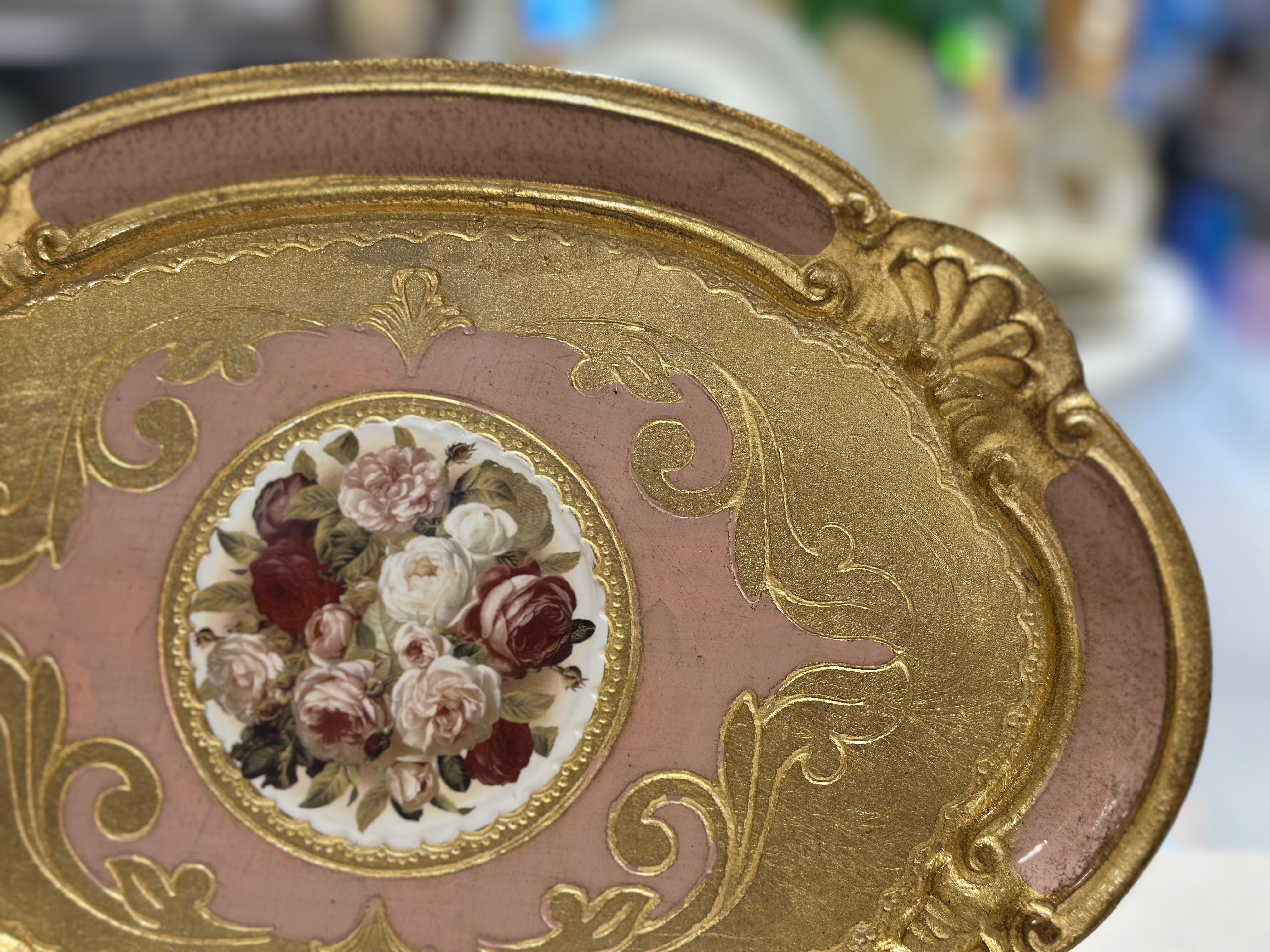 L&M Oval Çiçekli El Yapımı Küçük Gül Ağacı Tepsi (22x30 cm) - PEMBE