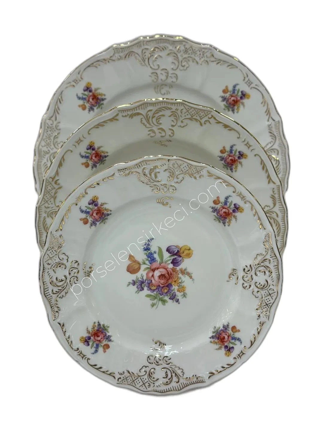 Bernadotte İngiliz Altın Pembe Çiçek 77 Parça 12 Kişilik Yemek Takımı