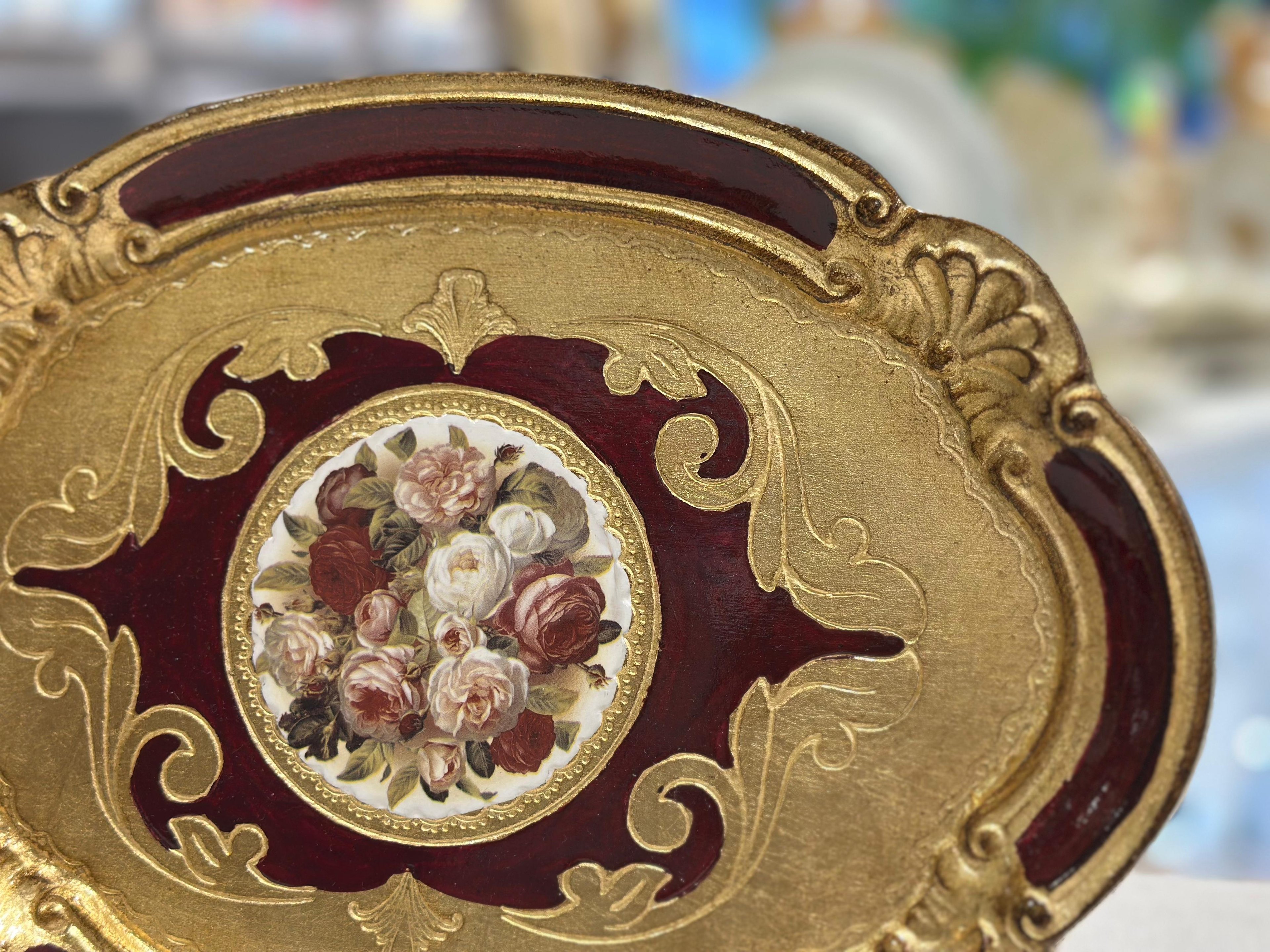 L&M Oval Çiçekli El Yapımı Küçük Gül Ağacı Tepsi (22x30 cm)