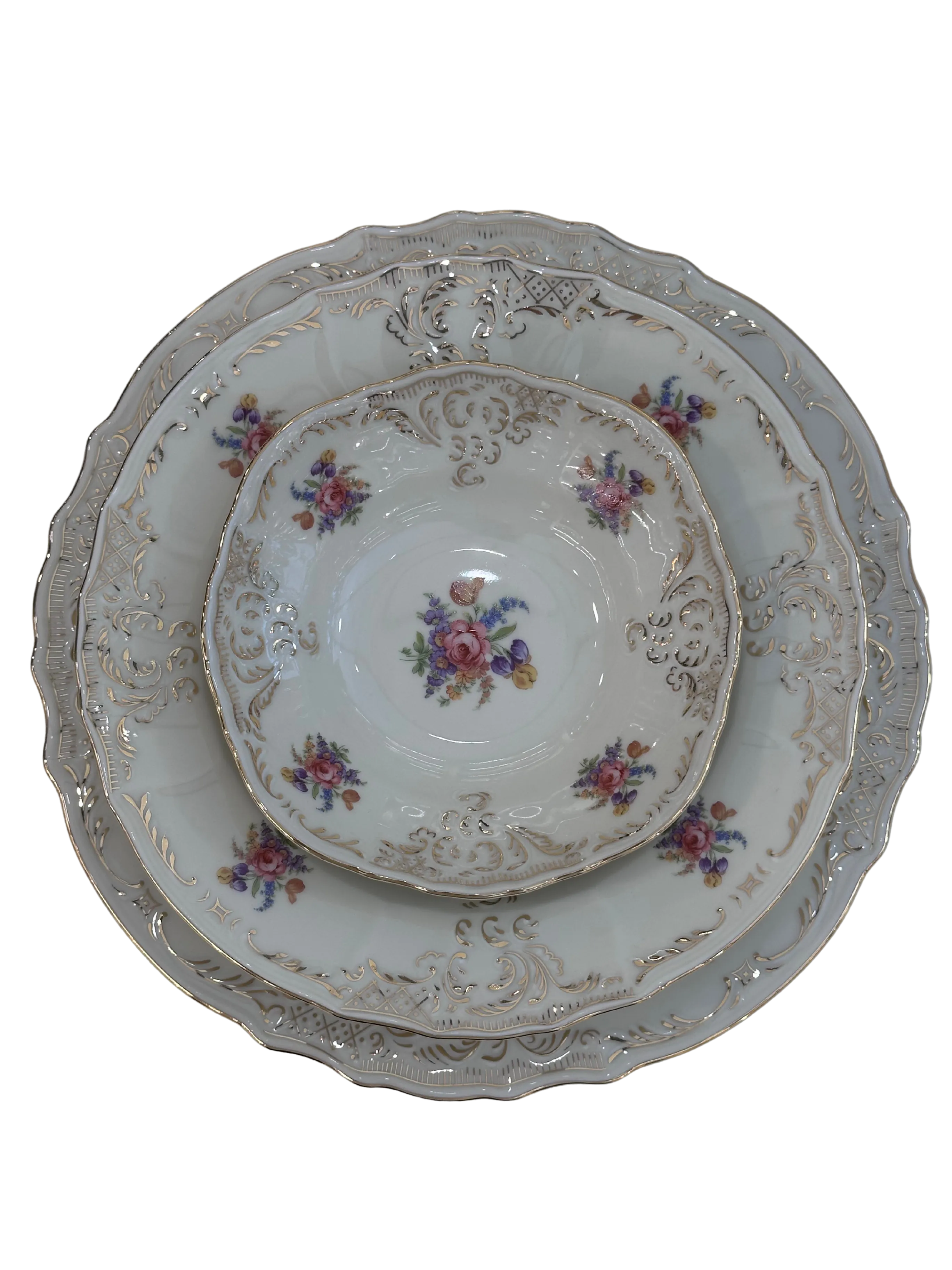 Bernadotte İngiliz Altın Pembe Çiçek 77 Parça 12 Kişilik Yemek Takımı