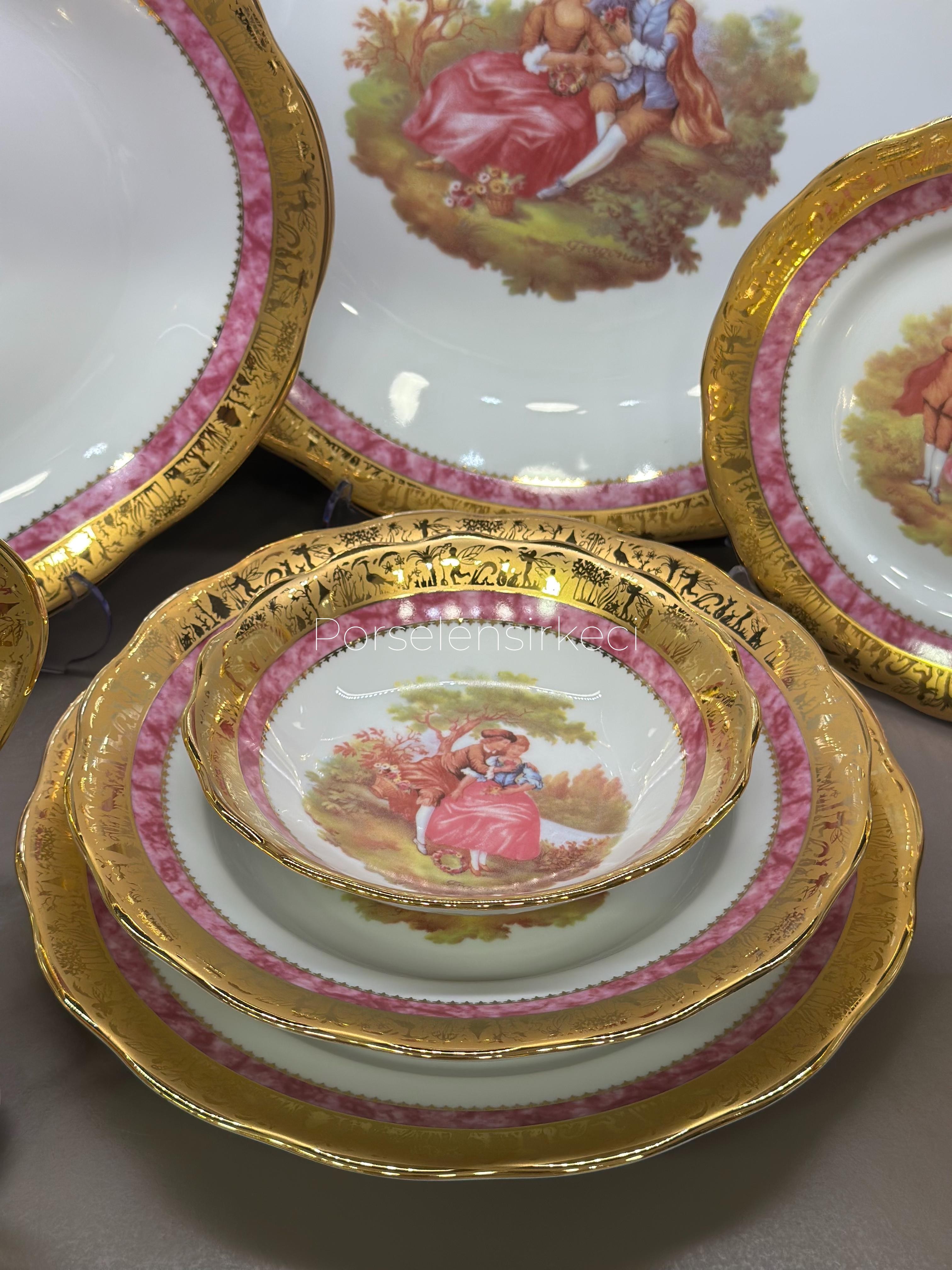 Depos T. Limoges Fragonard Pink 60 Parça 12 Kişilik Yemek Takımı