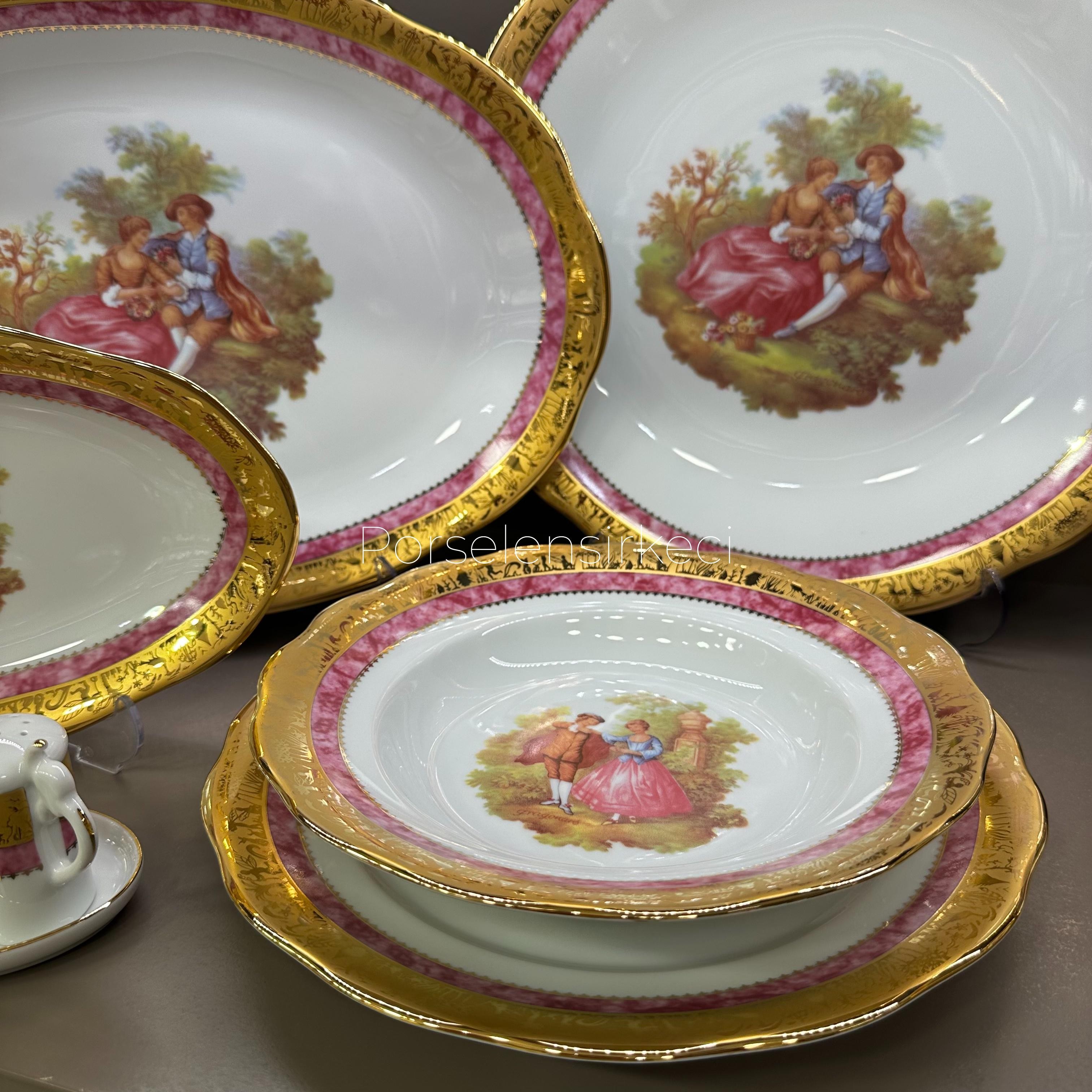 Depos T. Limoges Fragonard Pink 60 Parça 12 Kişilik Yemek Takımı