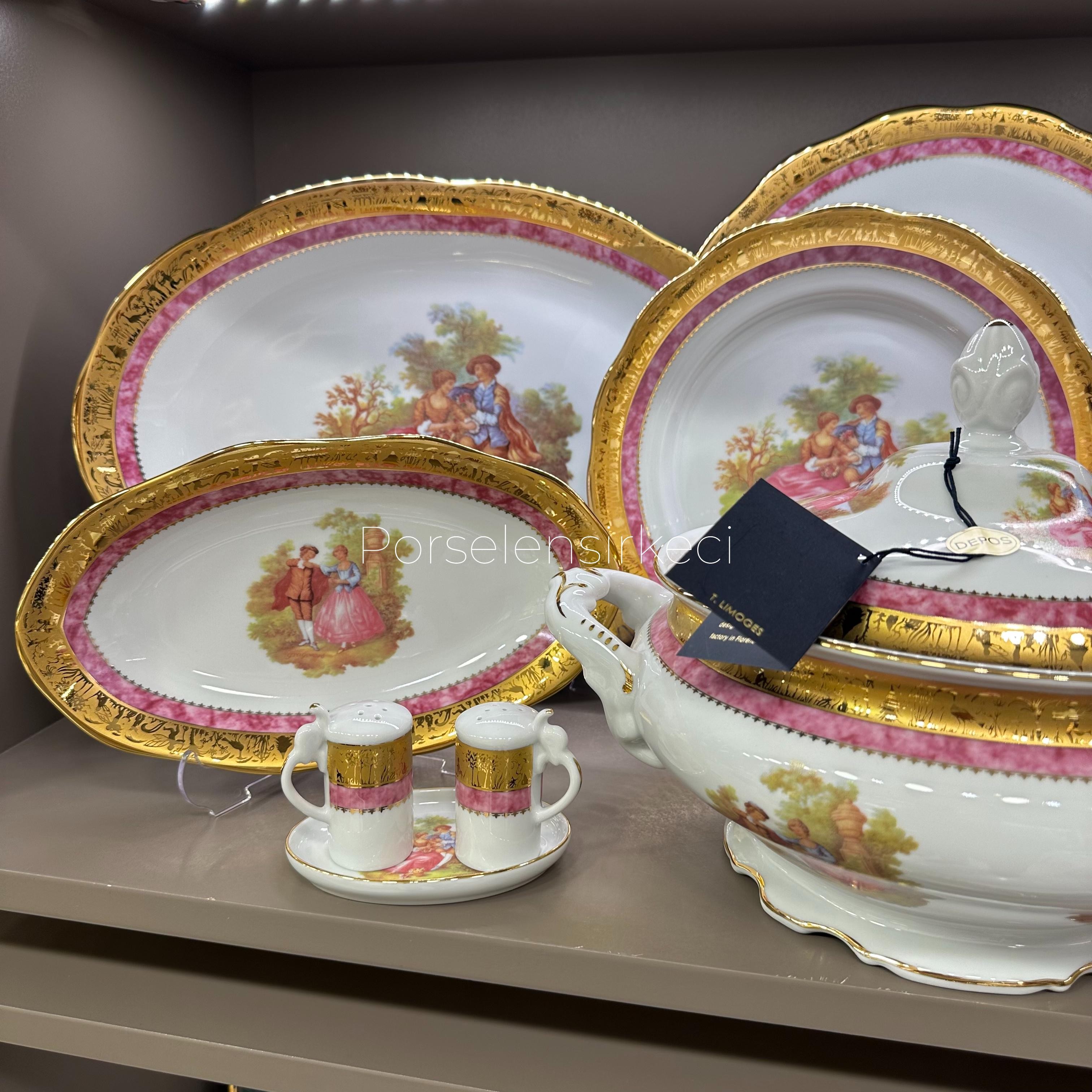 Depos T. Limoges Fragonard Pink 60 Parça 12 Kişilik Yemek Takımı