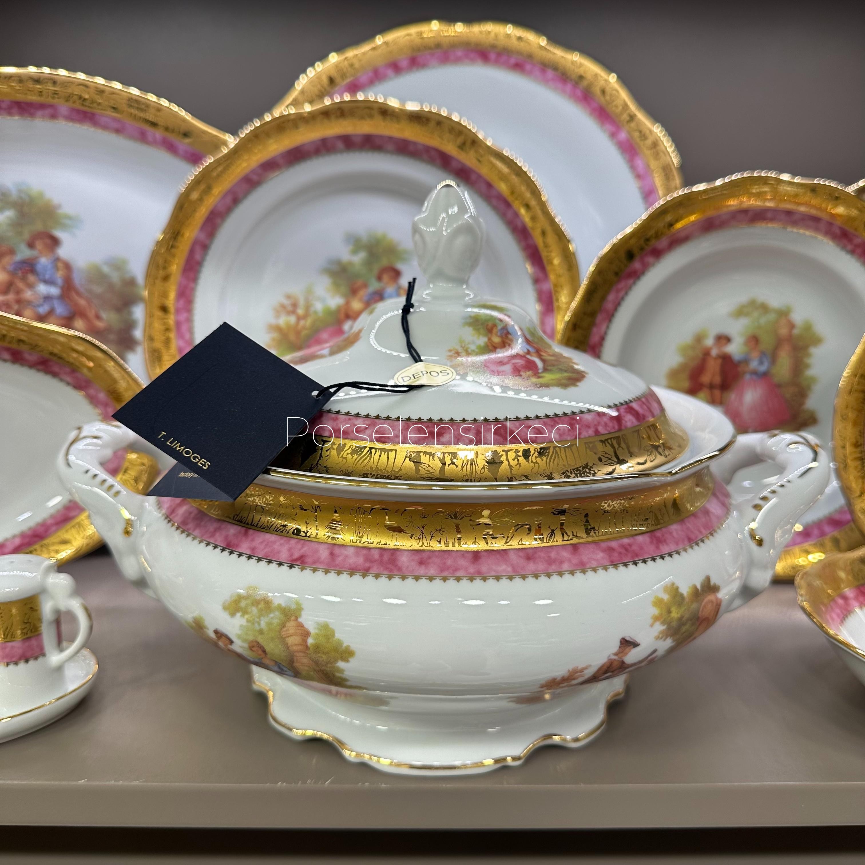 Depos T. Limoges Fragonard Pink 60 Parça 12 Kişilik Yemek Takımı