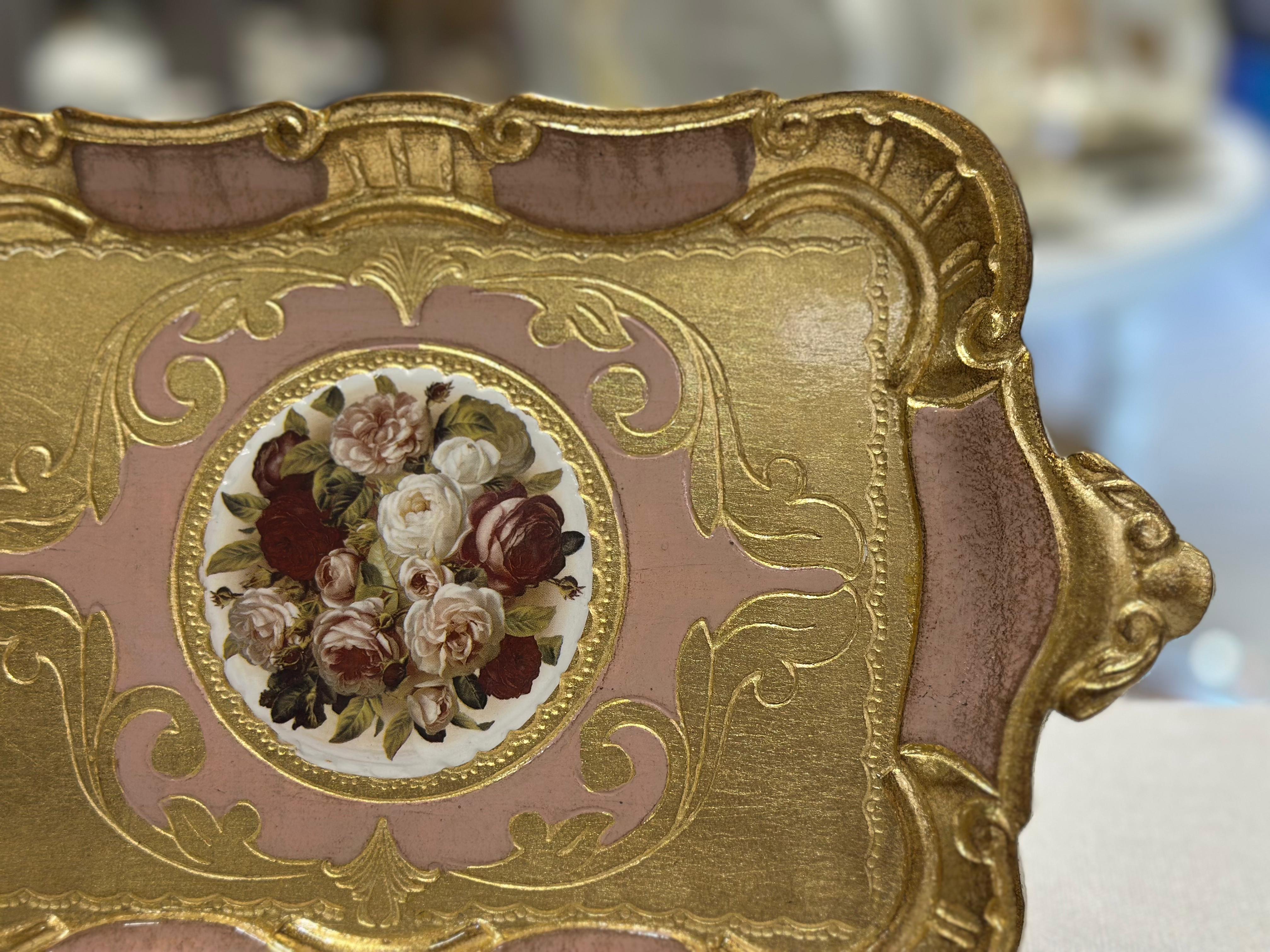L&M Çiçekli El Yapımı Küçük Gül Ağacı Diktörtgen Tepsi (32x20 cm) - PEMBE