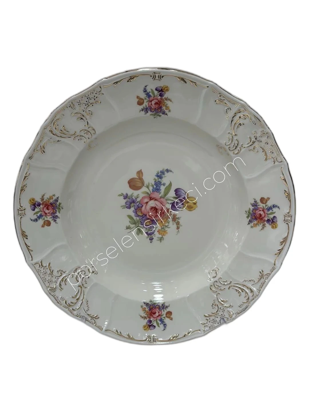 Bernadotte İngiliz Altın Pembe Çiçek 77 Parça 12 Kişilik Yemek Takımı