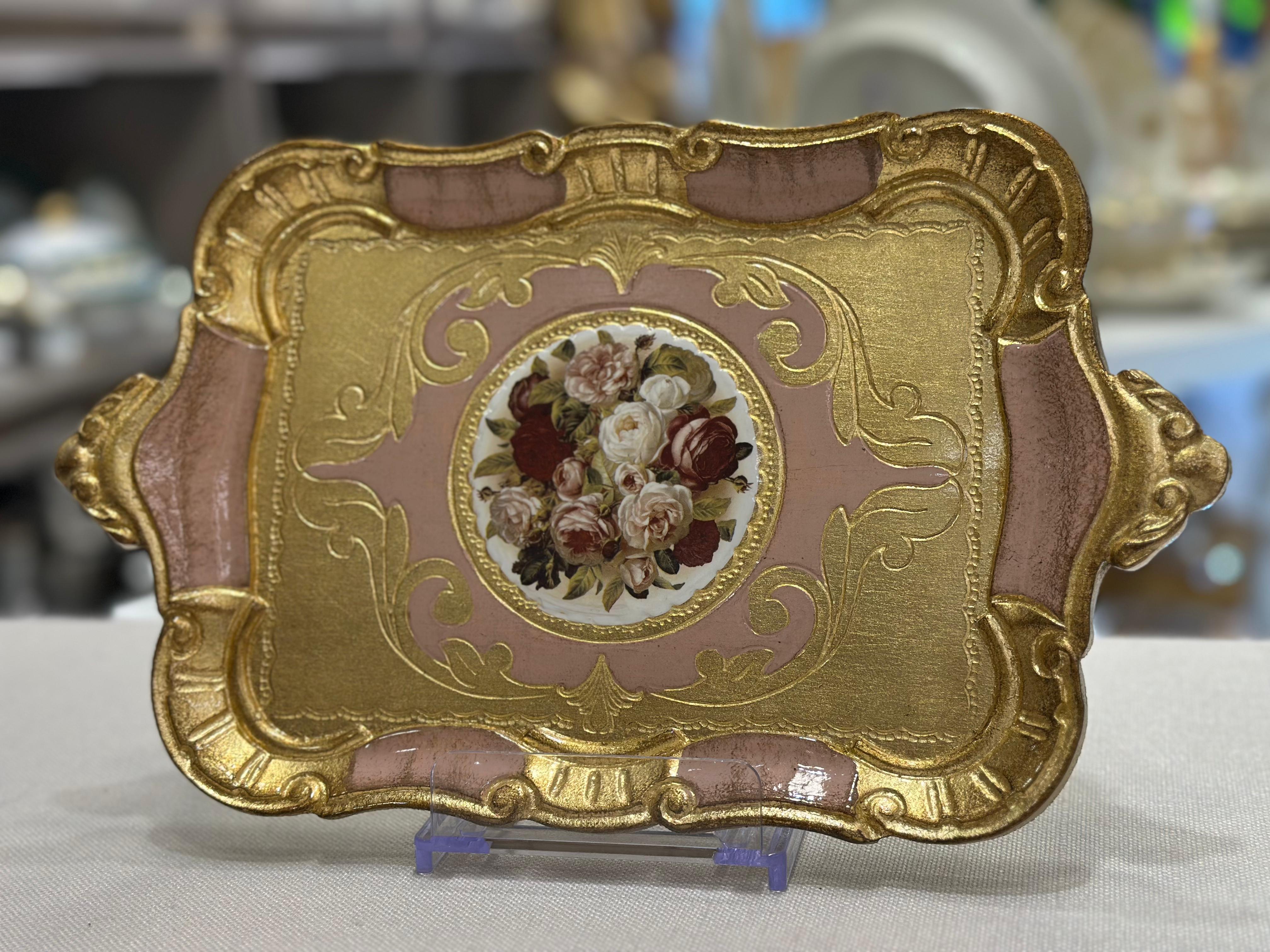 L&M Çiçekli El Yapımı Küçük Gül Ağacı Diktörtgen Tepsi (32x20 cm) - PEMBE