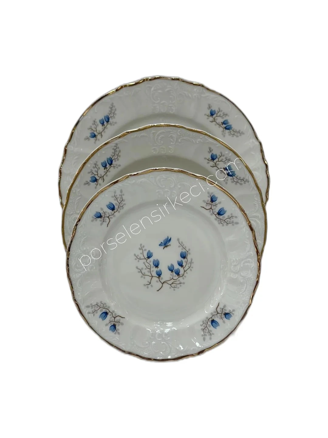 Bernadotte Mavi Çiçek Kelebek 77 Parça 12 Kişilik Yemek Takımı